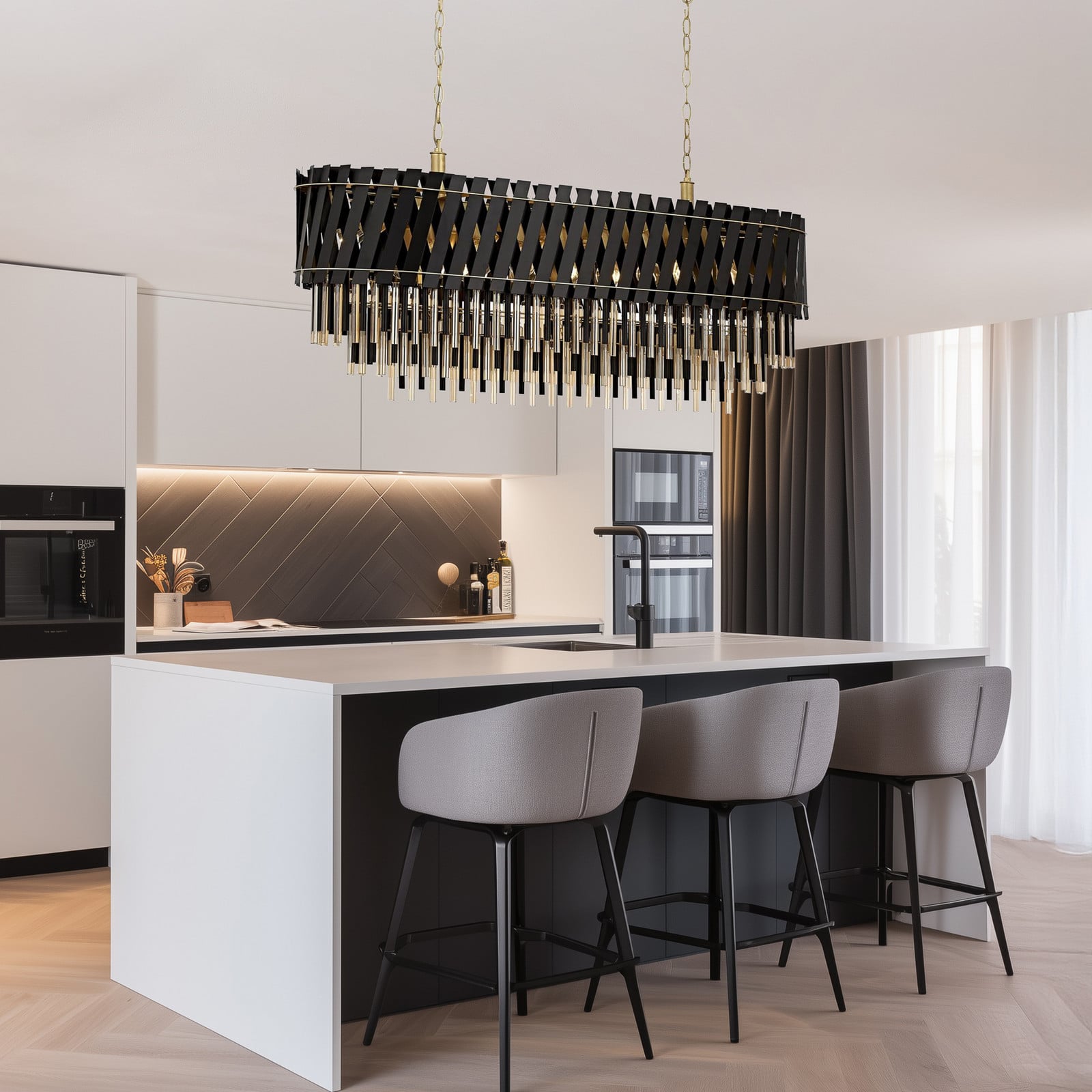 Avonni Lampă suspendată AV-1865-120x40BSY în formă ovală - Camera de zi / sufragerie - negru auriu - Metal