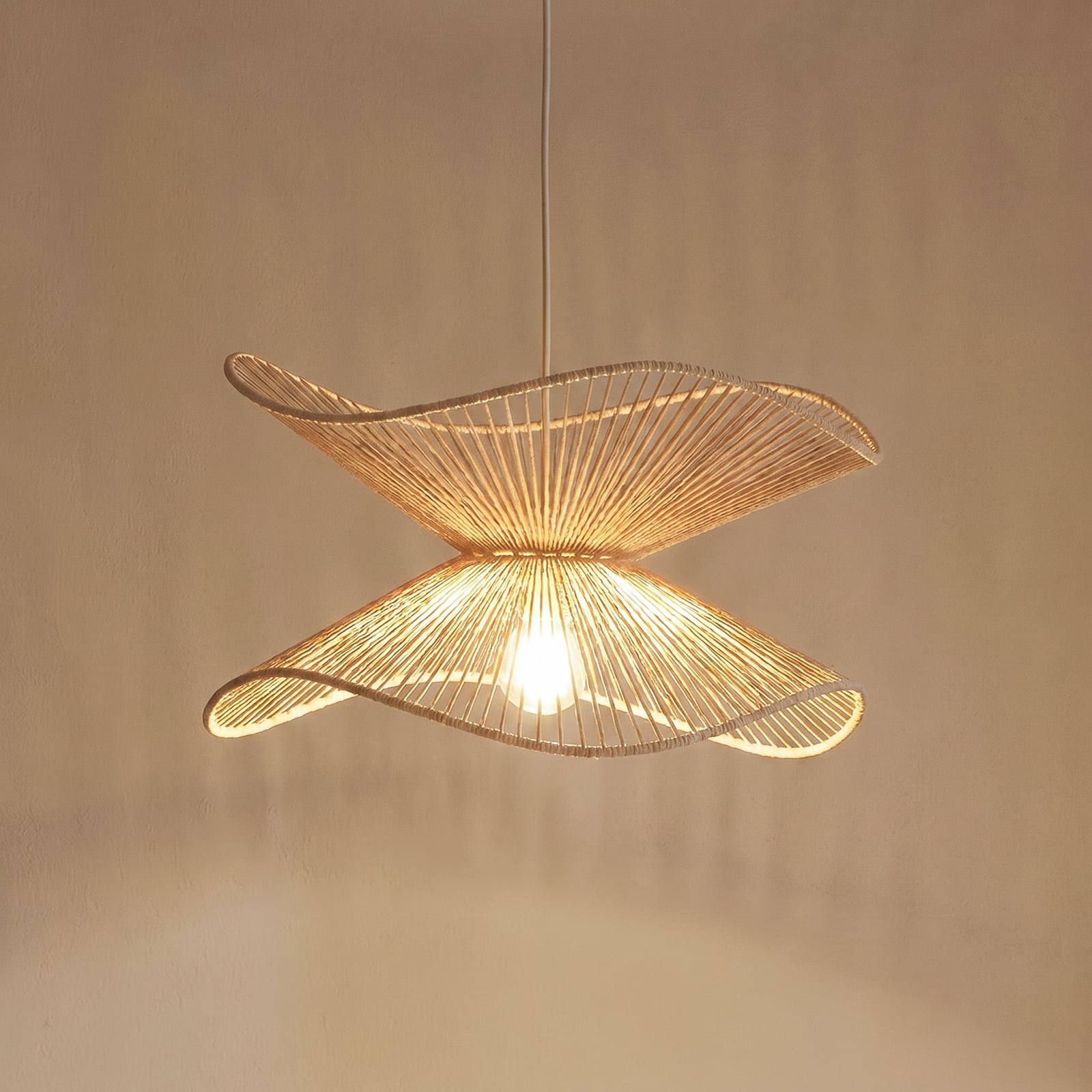 Lindby Pendelleuchte Valdorin, beige, Papier, Ø 40 cm, E27