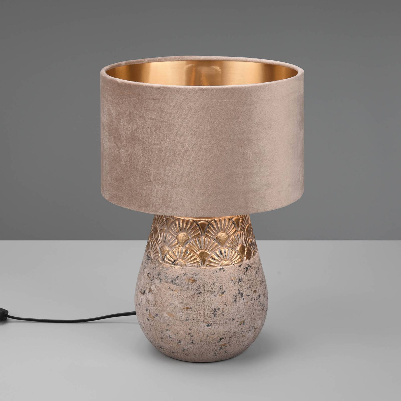Image of Reality Leuchten Lampe à poser Kiran, Ø 26 cm, pied céramique gris 4017807541090