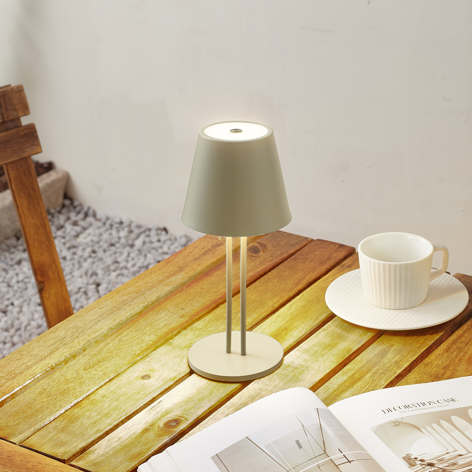 Lámpara de mesa Lindby LED recargable Janea TWIN, verde, metal