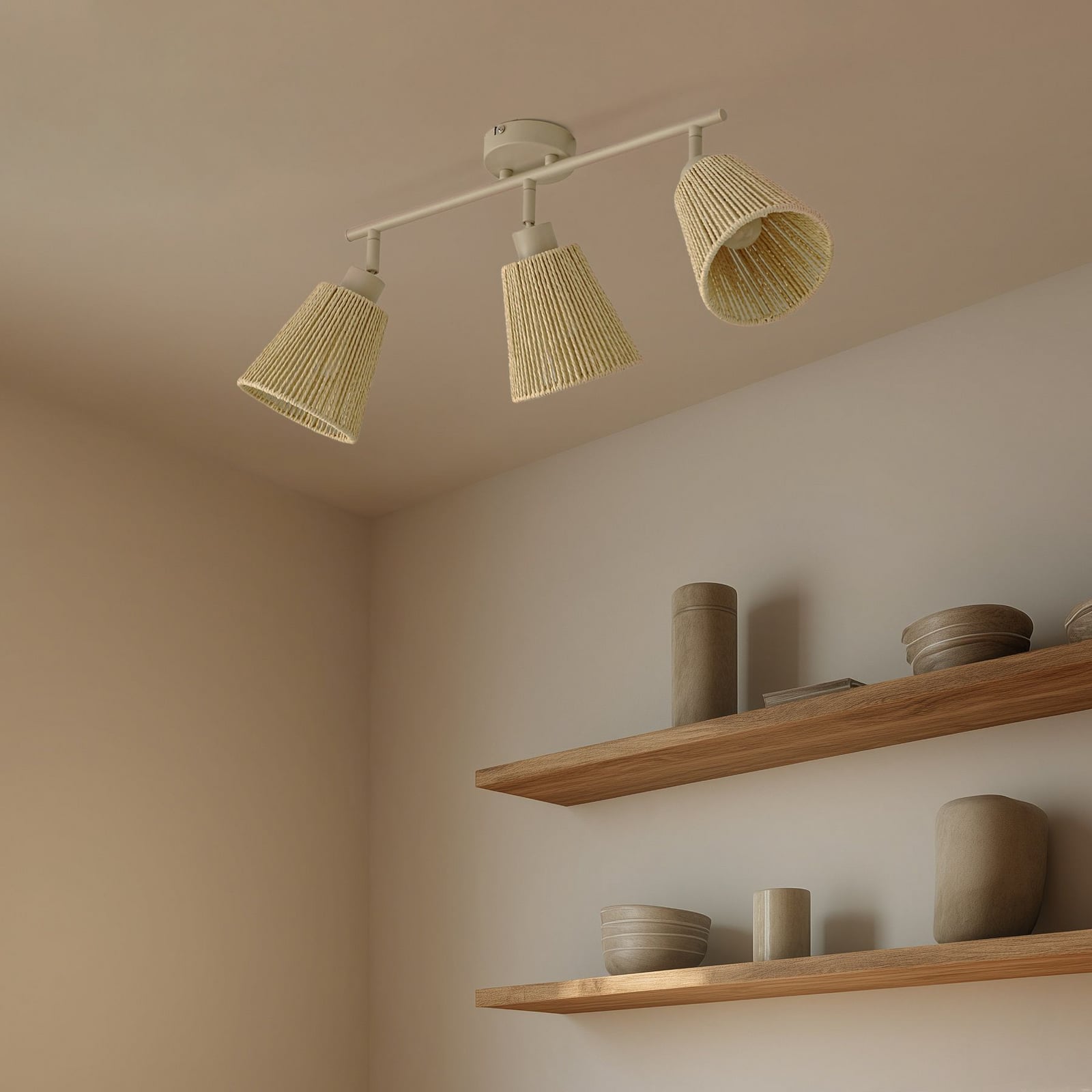 Plafonnier Anuva, 72 cm, beige, papier, à 3 lampes - Lindby Plafonnier Anuva, 72 cm, beige, papier, à 3 lampes - Lindby