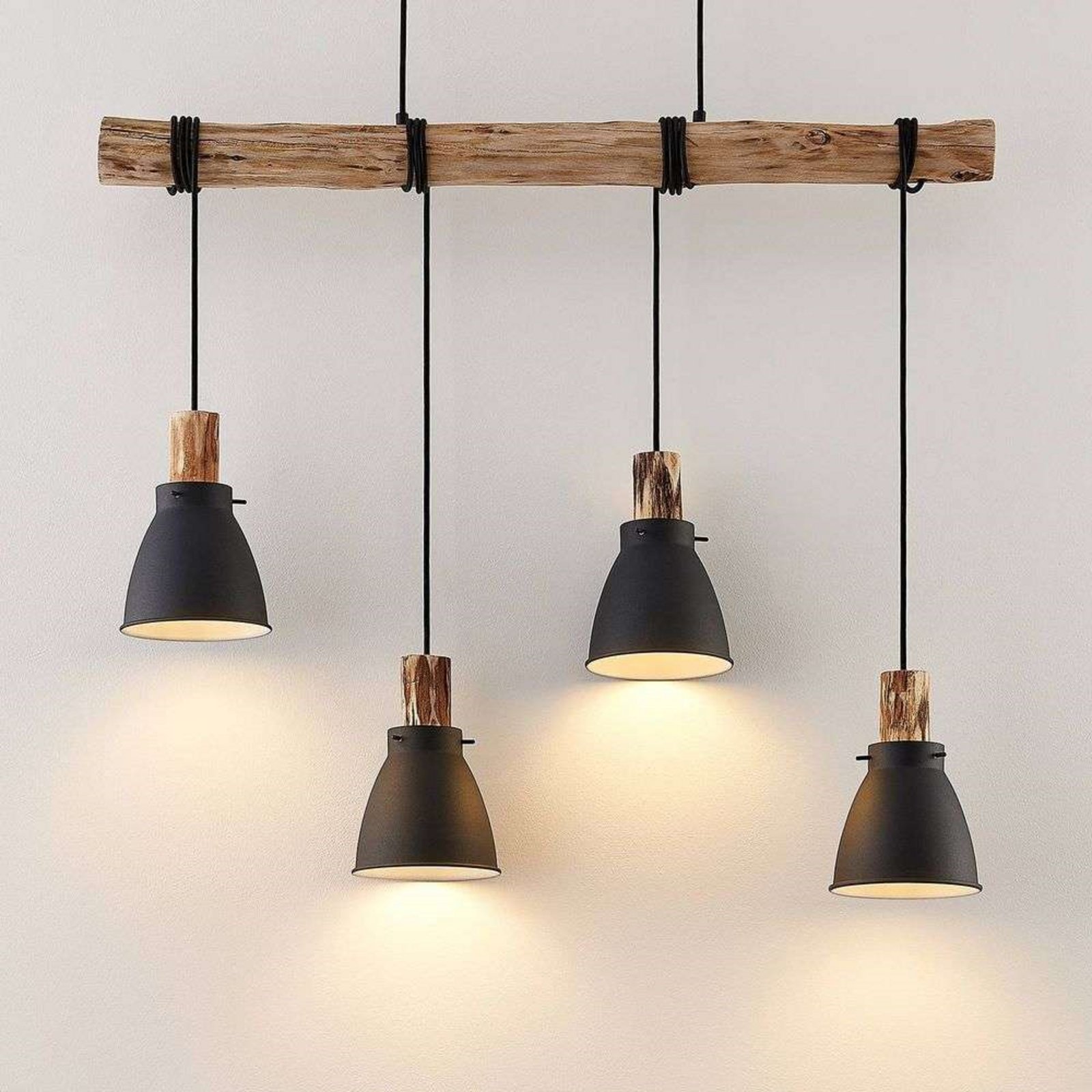 Trebale 4 Taklampa Black/Wood - Lindby