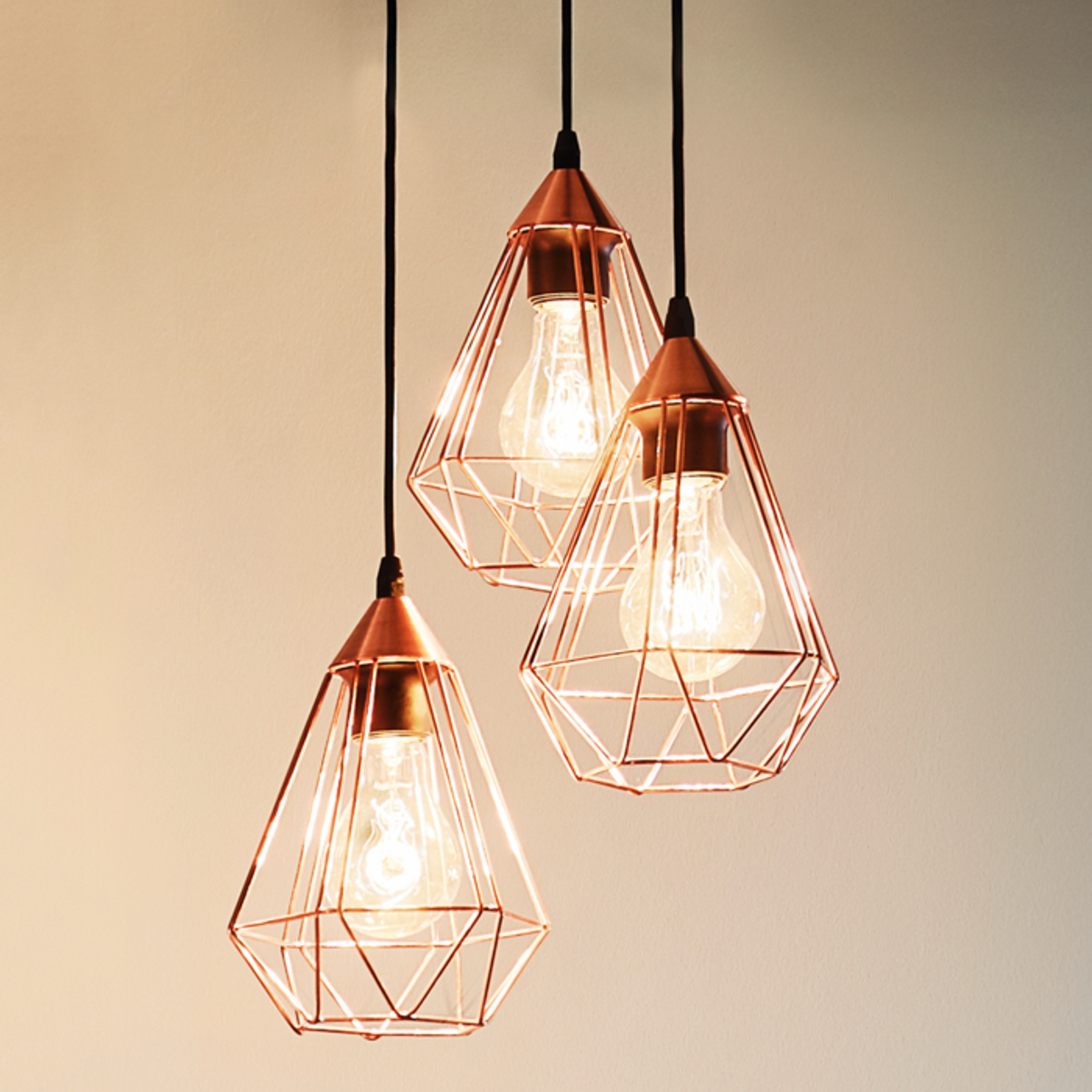 EGLO Glossy copper hanging light Tarbes - 3-bulb, for Living / Dining Room, metal, E27, 60 W, energy efficiency: A++