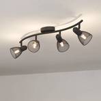 Spot pour plafond Corvigno, longueur 64 cm, noir, à 4 lampes, acier