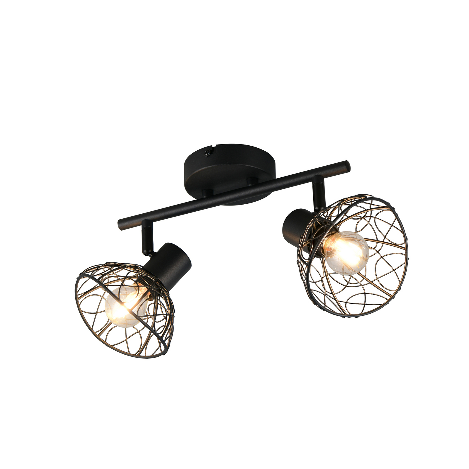 Φωτιστικό οροφής Yako, μαύρο ματ, μήκος 40 cm, 2 φτερά, μέταλλο