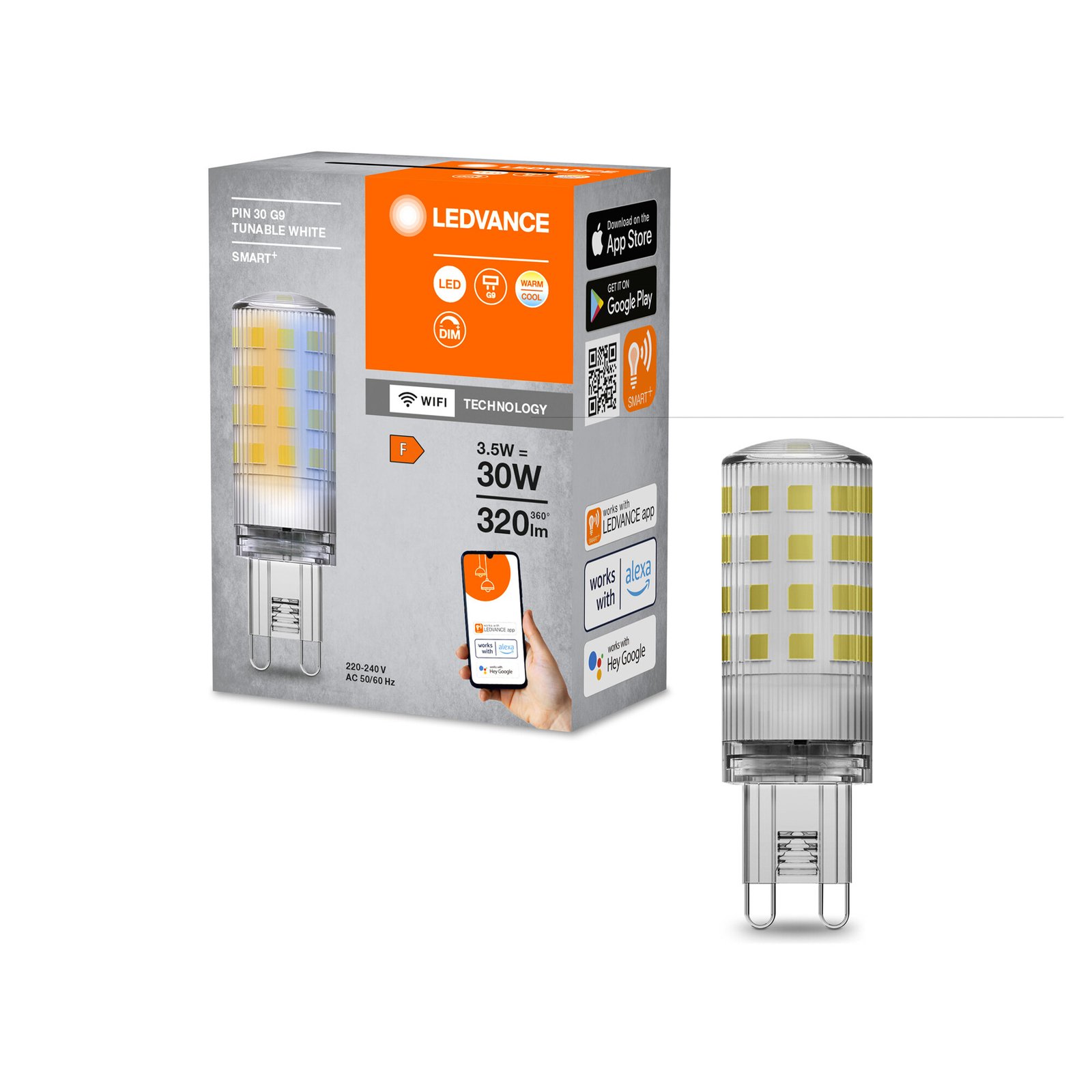 LEDVANCE SMART+ Lâmpada LED WiFi G9, 3,5 W, CCT regulável
