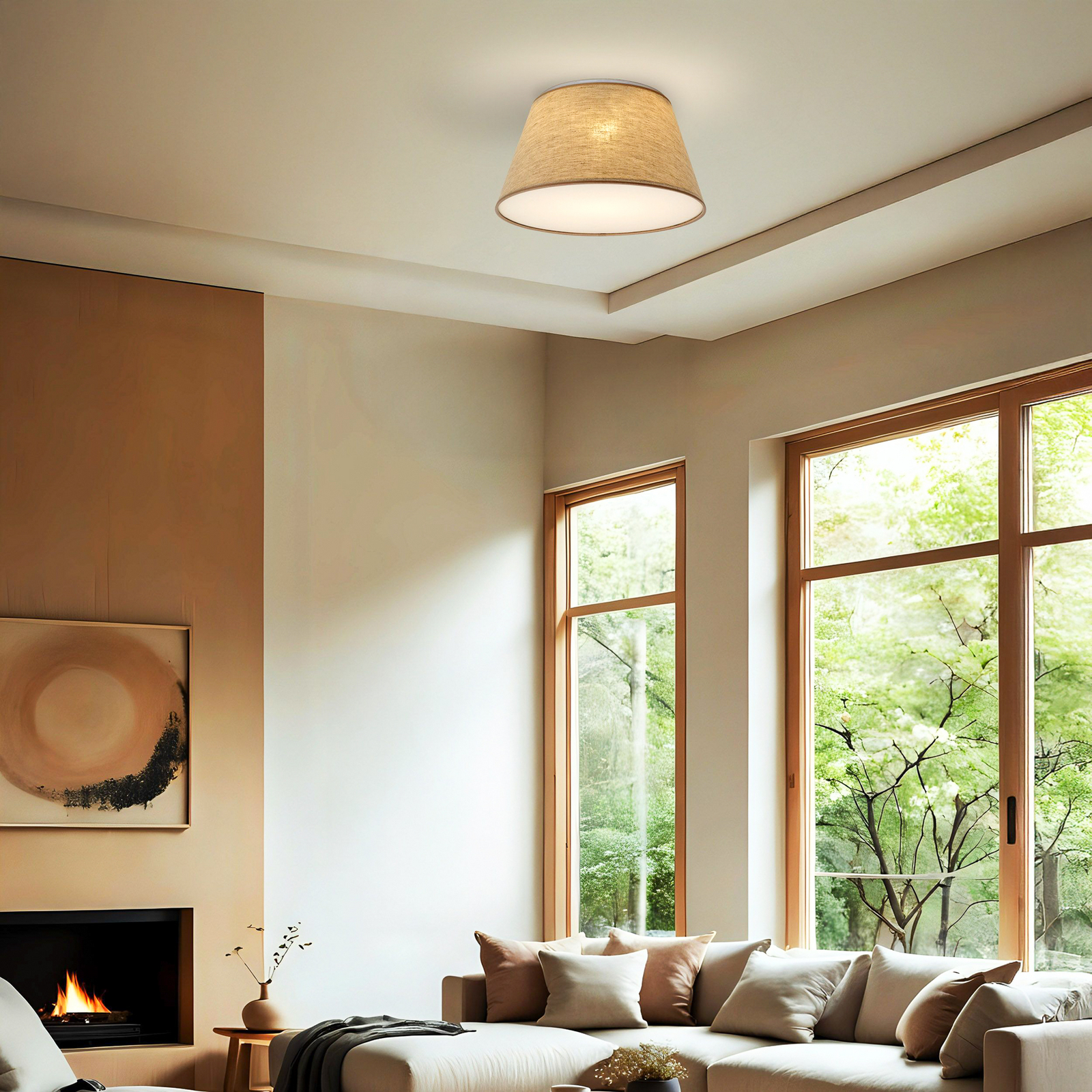 Plafondlamp Formo, beige, linnen, Ø 38 cm, E27