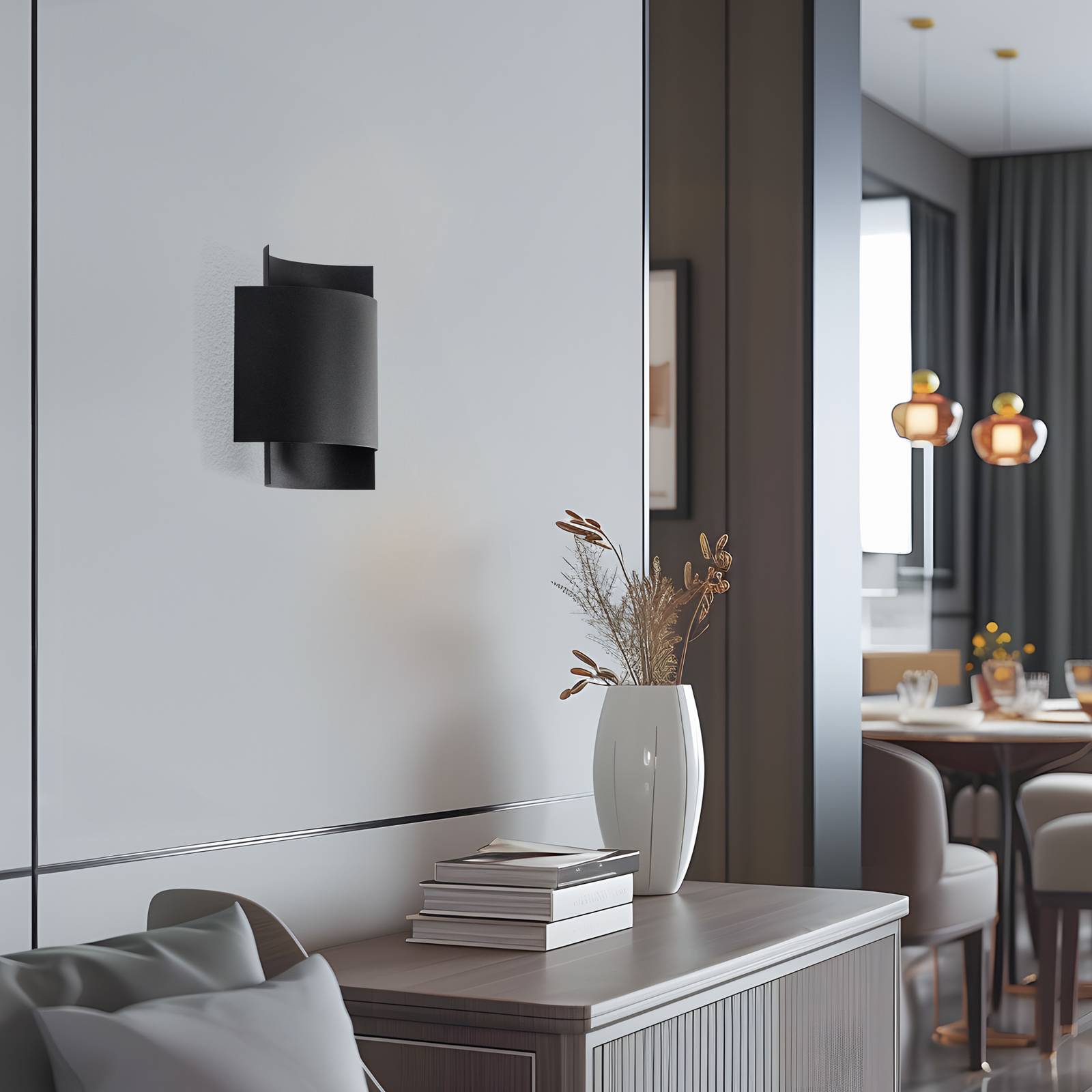 Lampa ścienna Pako wykonana z dwóch stalowych płyt w kolorze czarnym