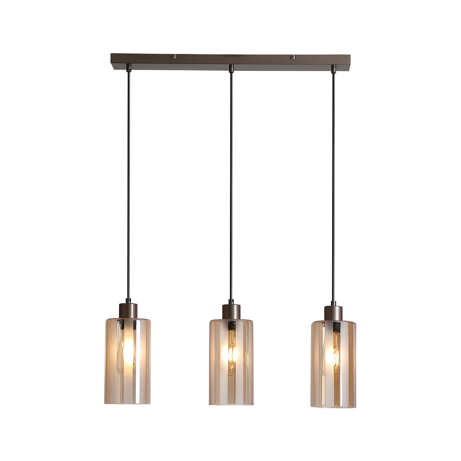 Kent pendant light, 3-bulb, long, bronze, glass, E27