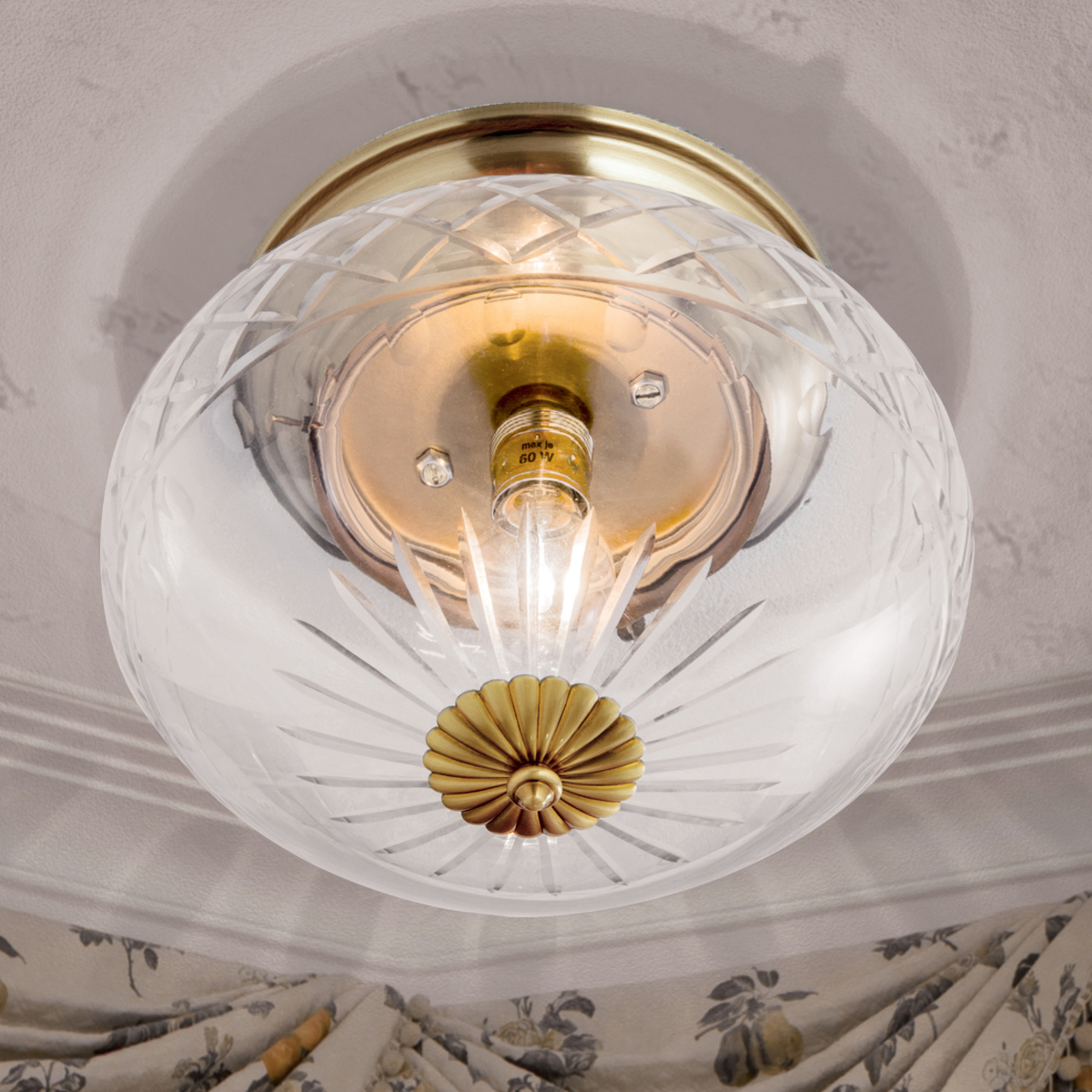 Handgeslepen plafondlamp ENNA, diameter 31 cm