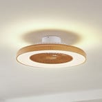 Lindby LED mennyezeti ventilátor Teleo, Ø 58 cm, fa színben, CCT