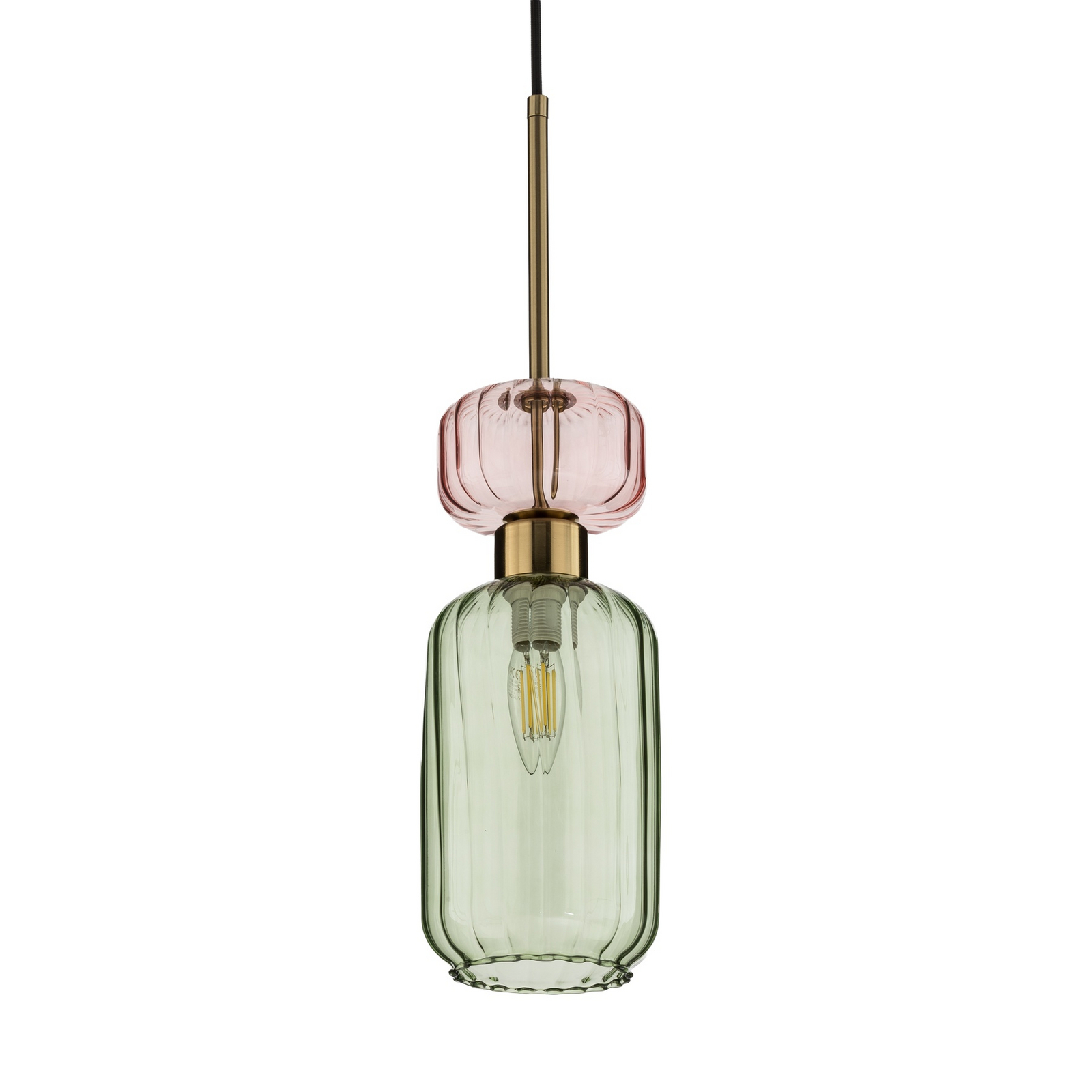 Lámpara colgante Molly, verde/dorado, 1 luz, cristal, Ø 12 cm