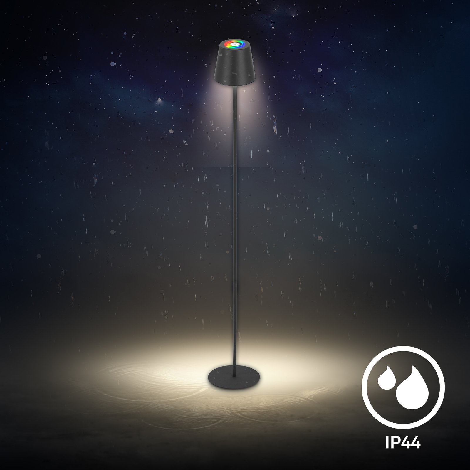 Coloris LED rechargeable floor lamp, black, RGB, dimmable, IP44, USB