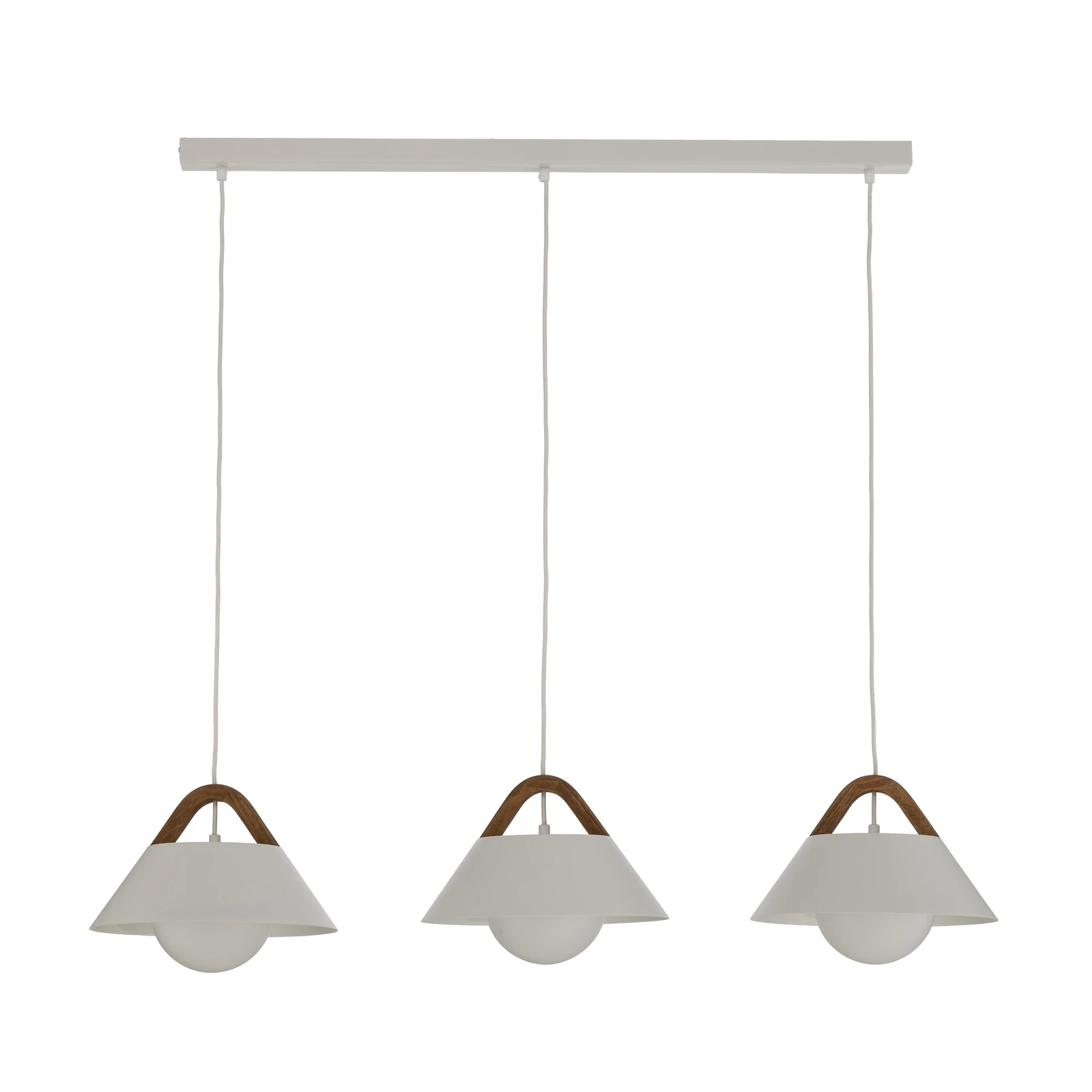 Hängeleuchte Funda, weiß, Länge 110 cm, 3-flg., Metall/Glas