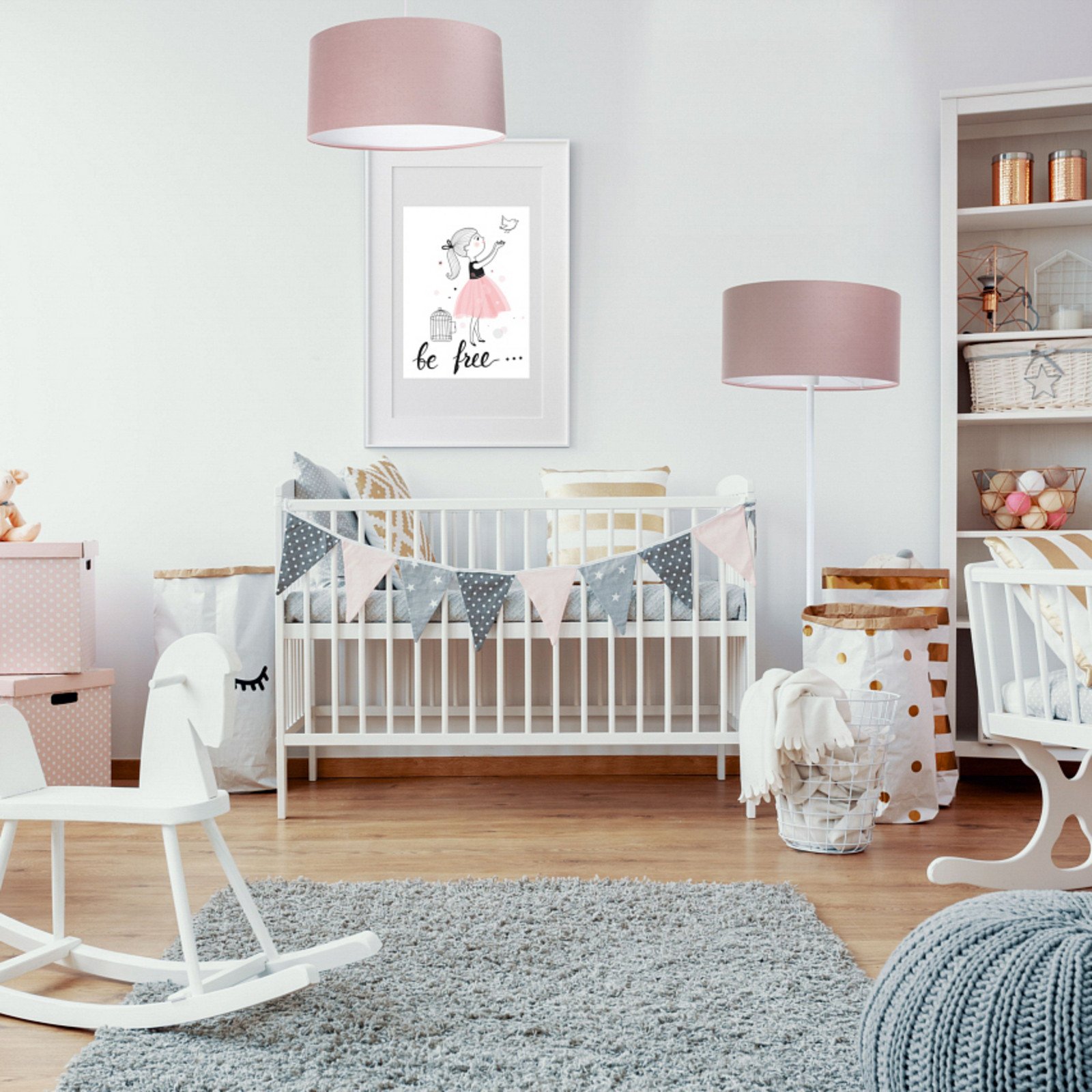Maco Design Lampă suspendată Rosabelle cilindrică roz 1 bec Ø50cm - Camera de zi / sufragerie - alb roz - Țesătură / Textil
