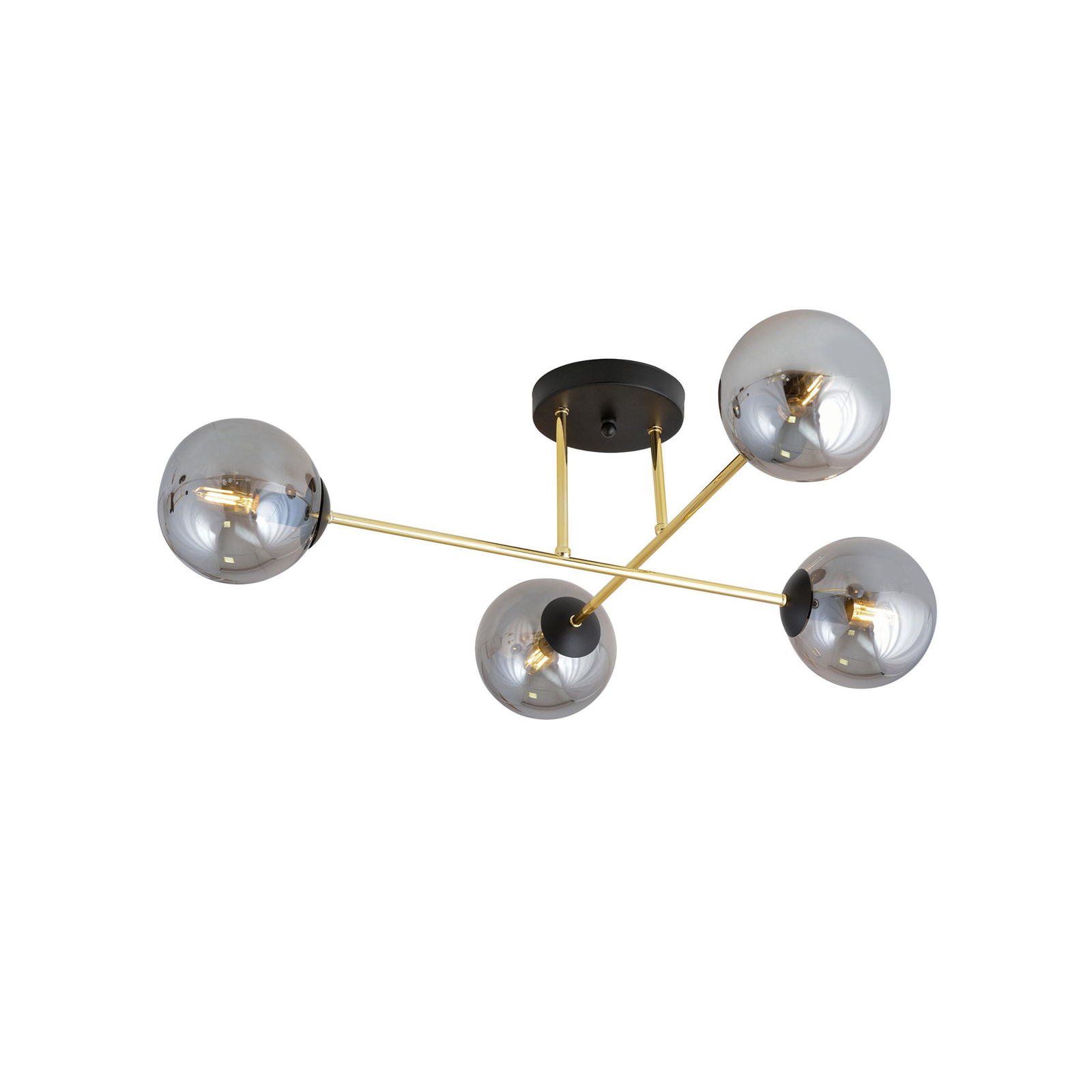 Magnum plafondlamp, 4-lamps, grafiet/goud/zwart, glas, E14