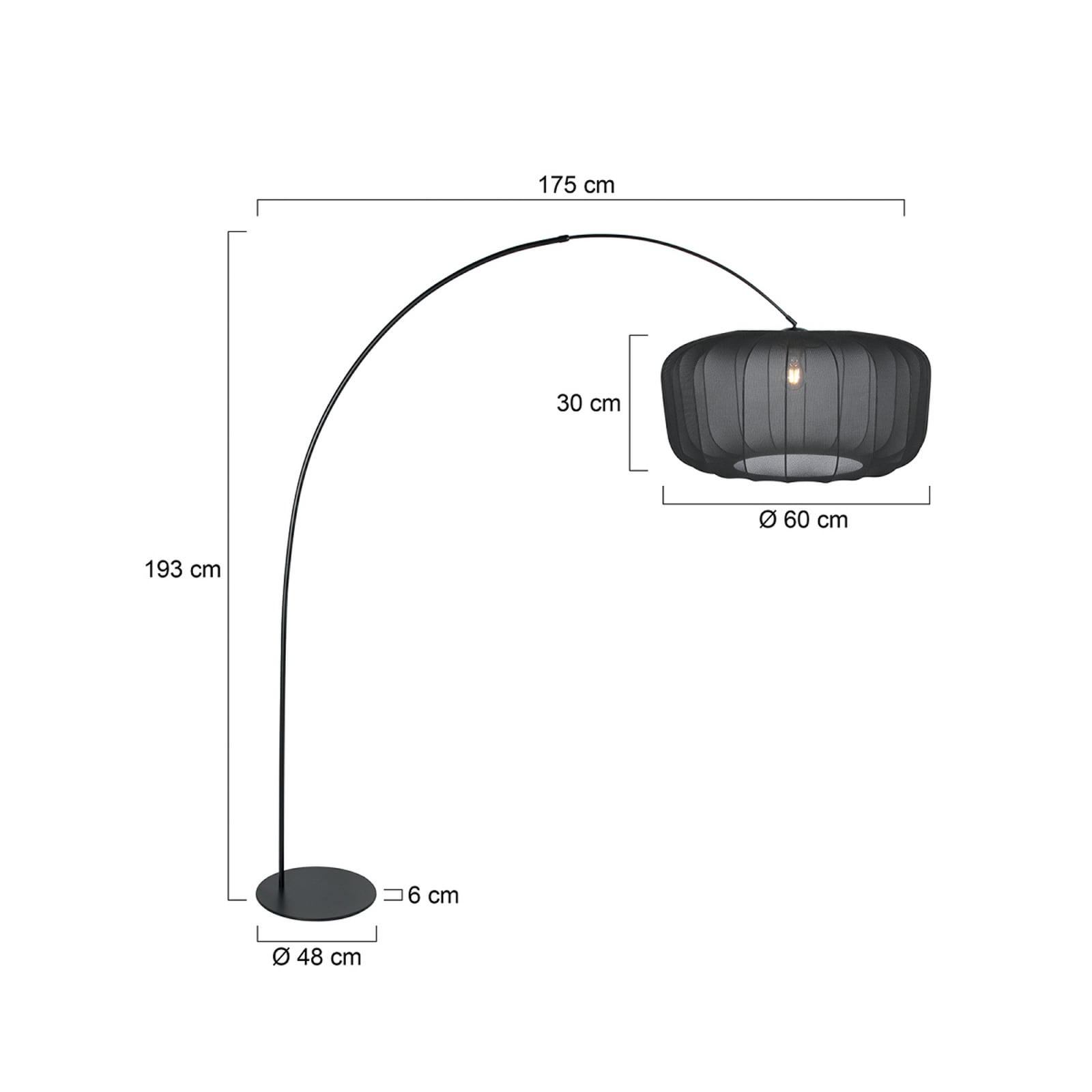 Ív világítás Curve, fekete, fekete nylon búra, Ø 60 cm