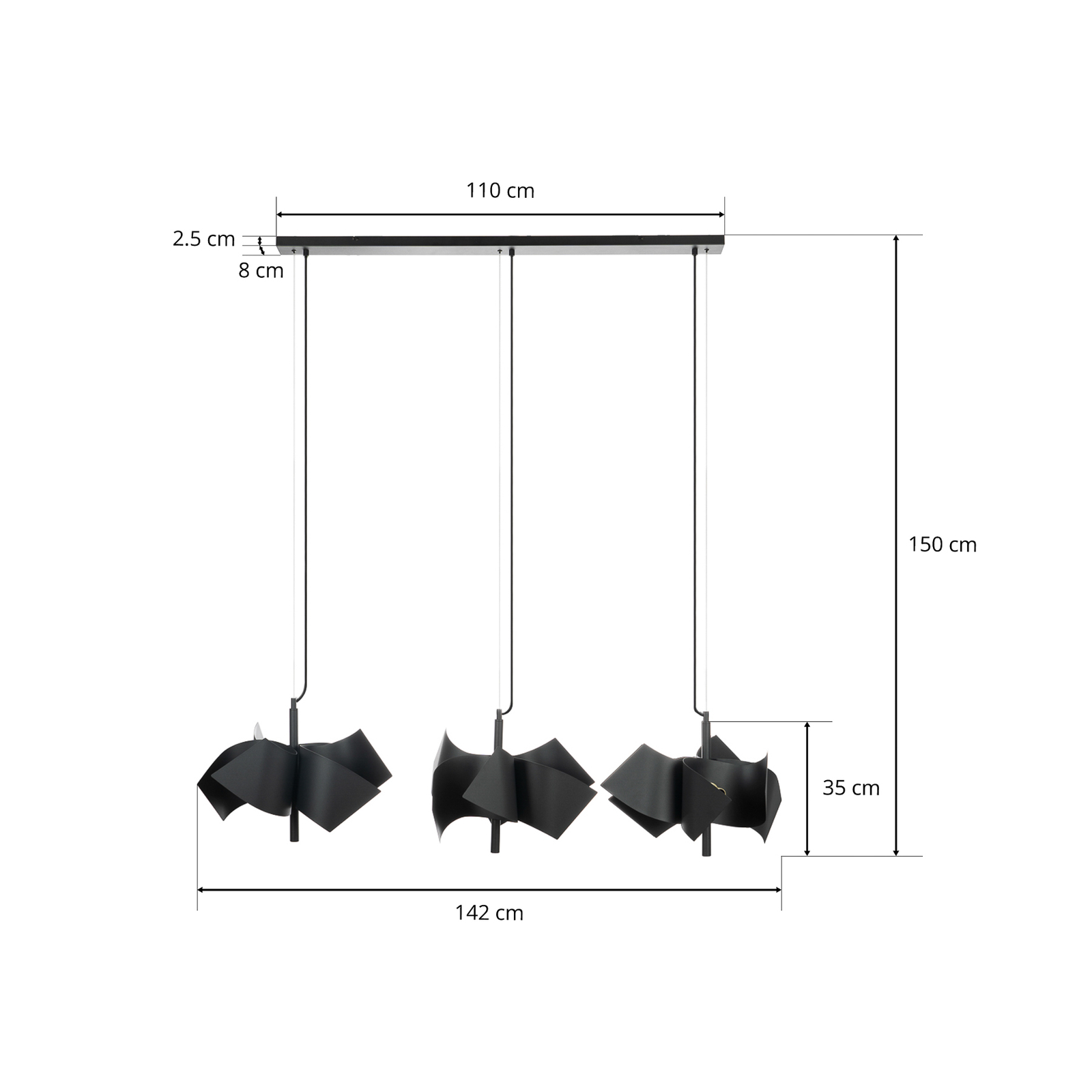 Lucande Imron hanglamp, 3-lamps, zwart