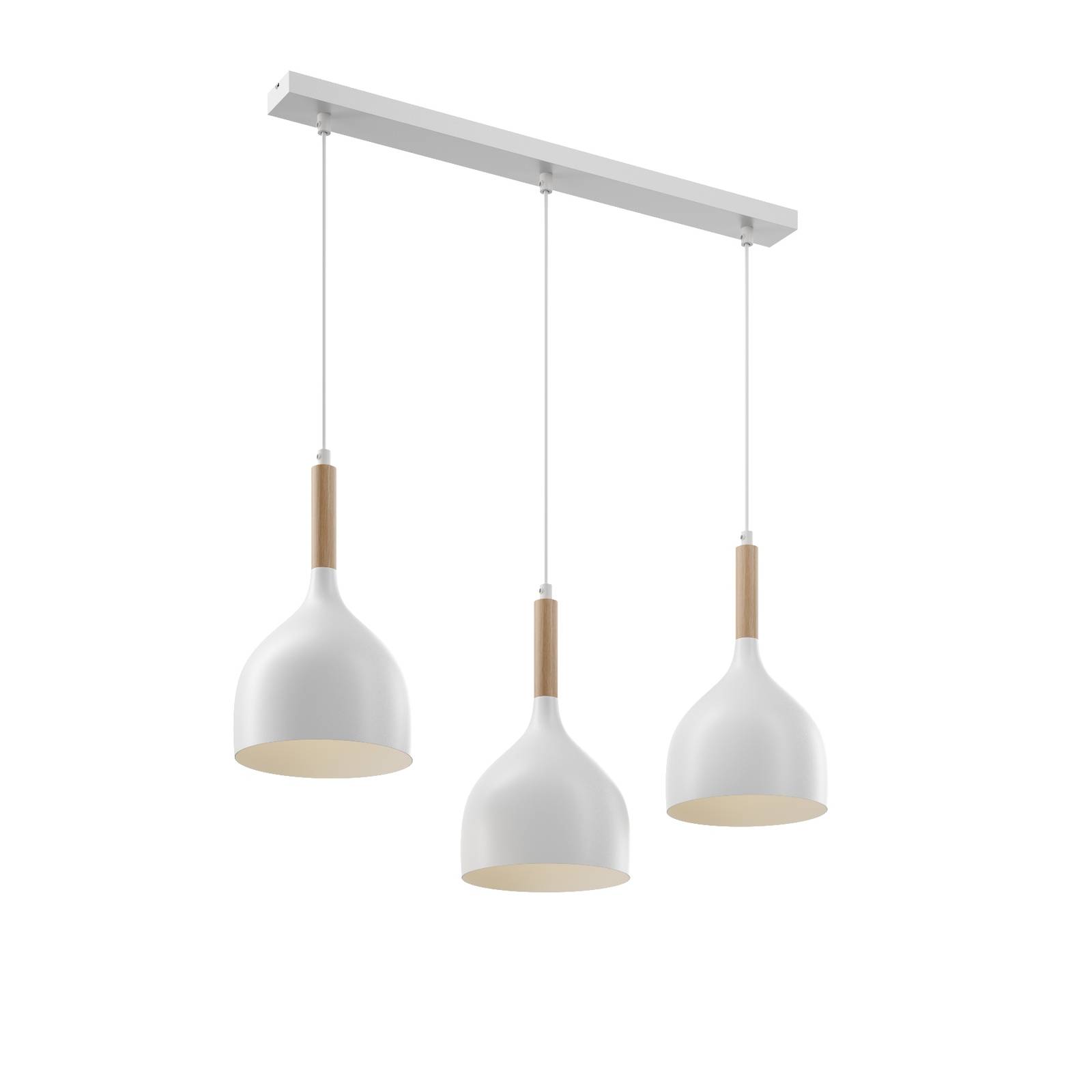 Suspension Noak 3 lampes allongée blanche/bois