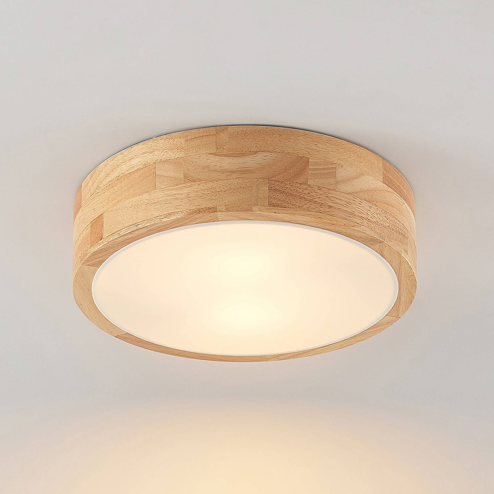 Lampa sufitowa Lindby Tanju, Ø 30 cm, 2-punktowa, drewno dębowe, E27