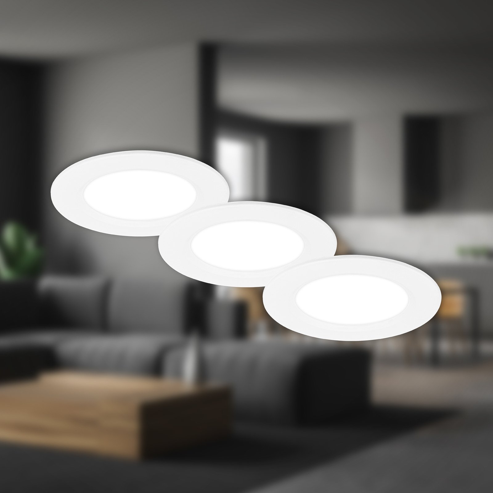 Luci da incasso a LED Jeft, Ø 9 cm, bianco, set di 3, on/off, fisso