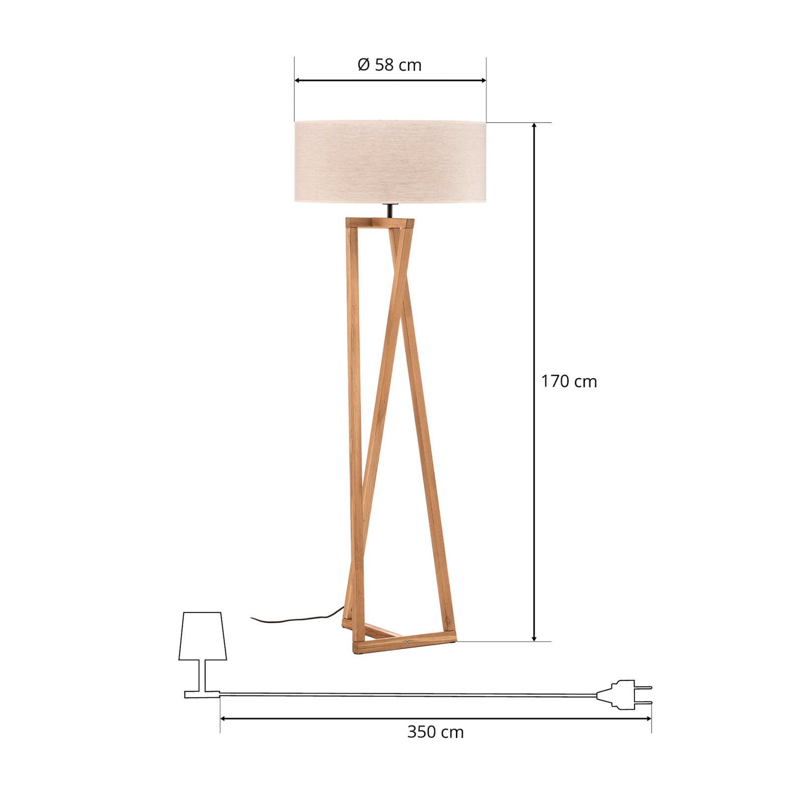 Lampadaire Canvas, chêne, abat-jour tissu, beige