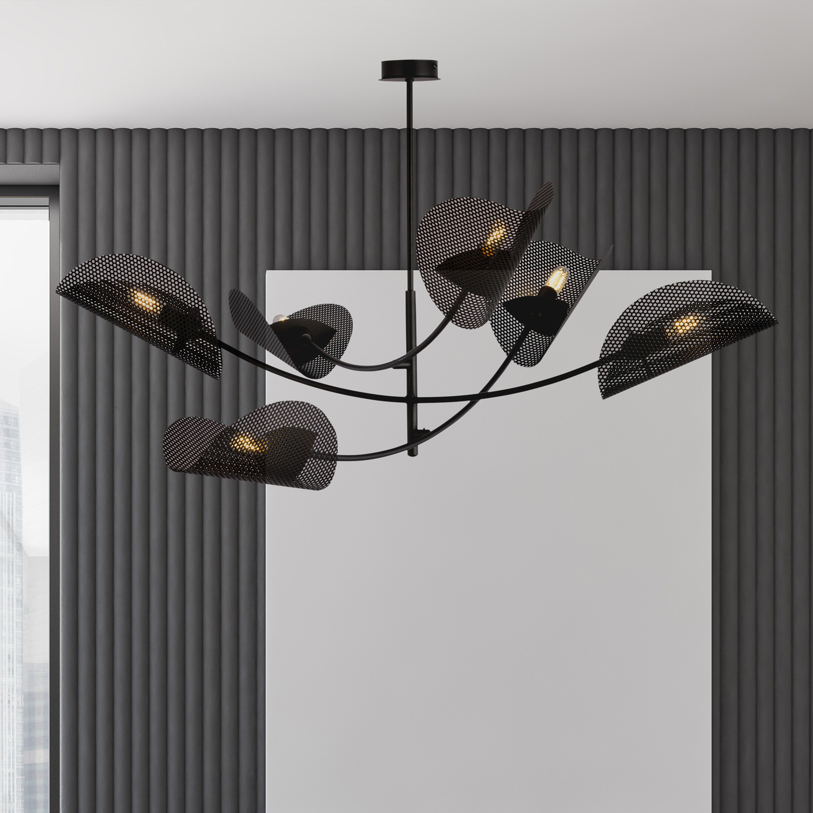 Gladio ceiling lamp, black, 6-bulb