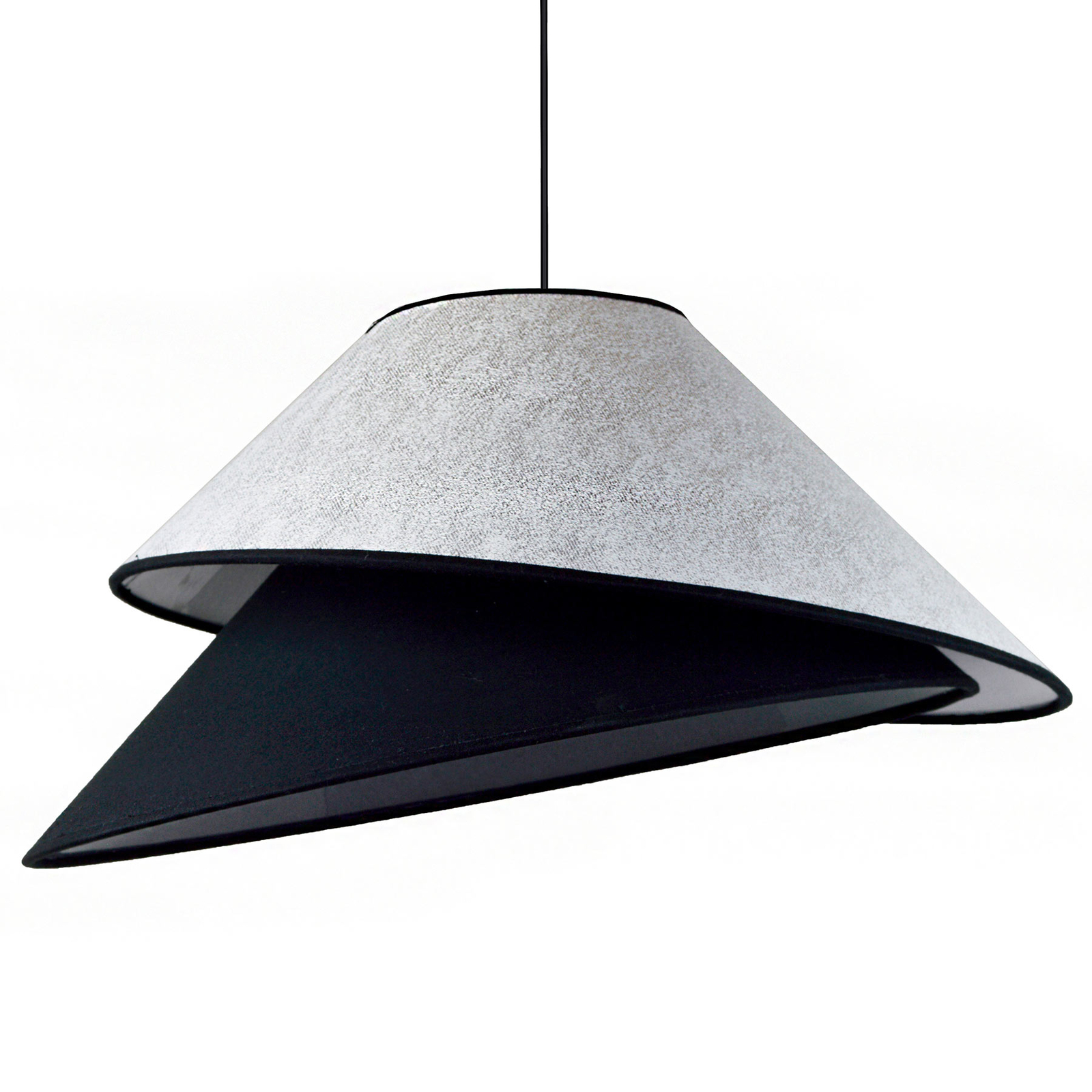 DUOLLA Coco fabric hanging light, silver/black, for Living / Dining Room, synthetic fibre fabric, E27, 40 W, energy efficiency: A++