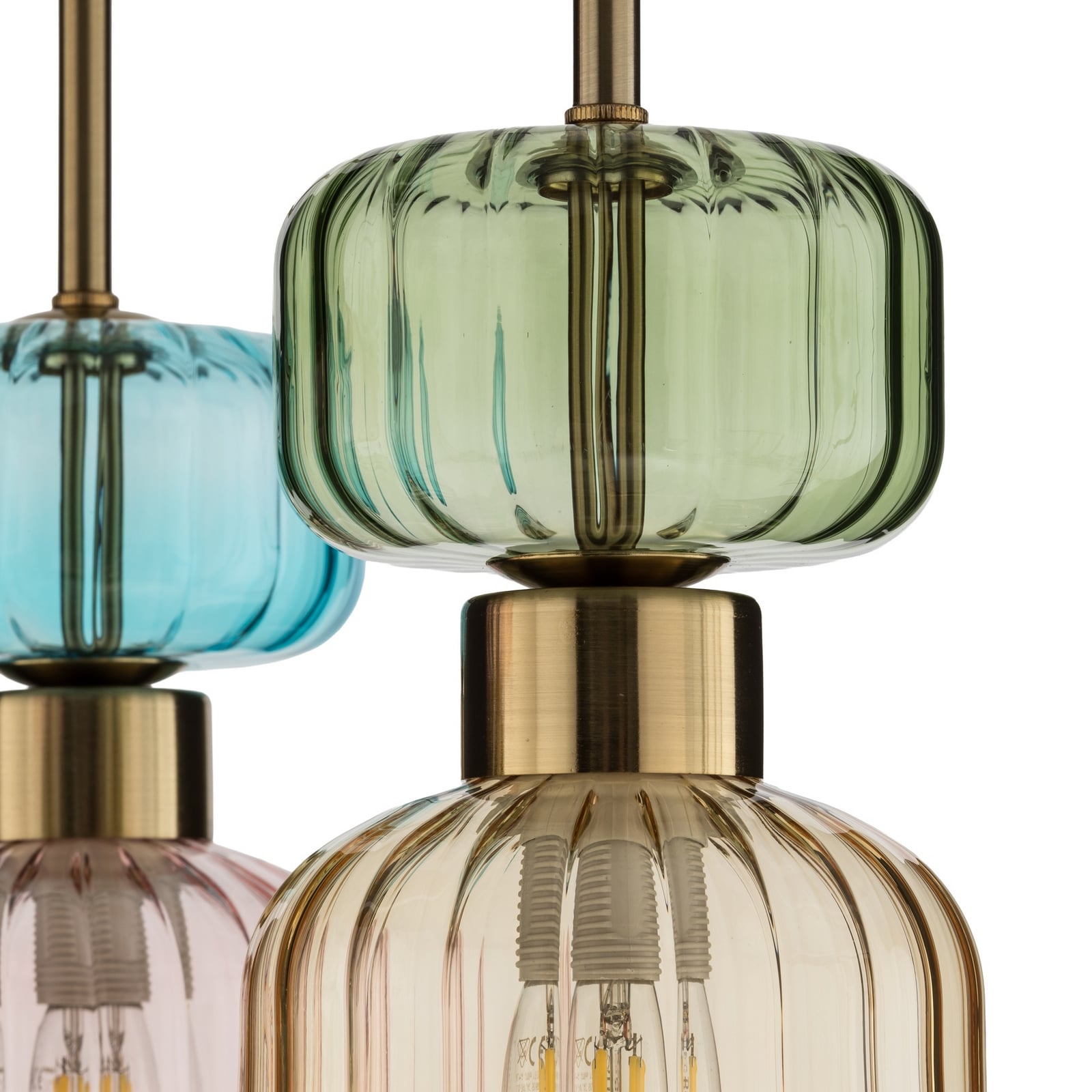 Suspension Molly, multicolore/doré, à 3 lampes, verre, Ø 38 cm Suspension Molly, multicolore/doré, à 3 lampes, verre, Ø 38 cm