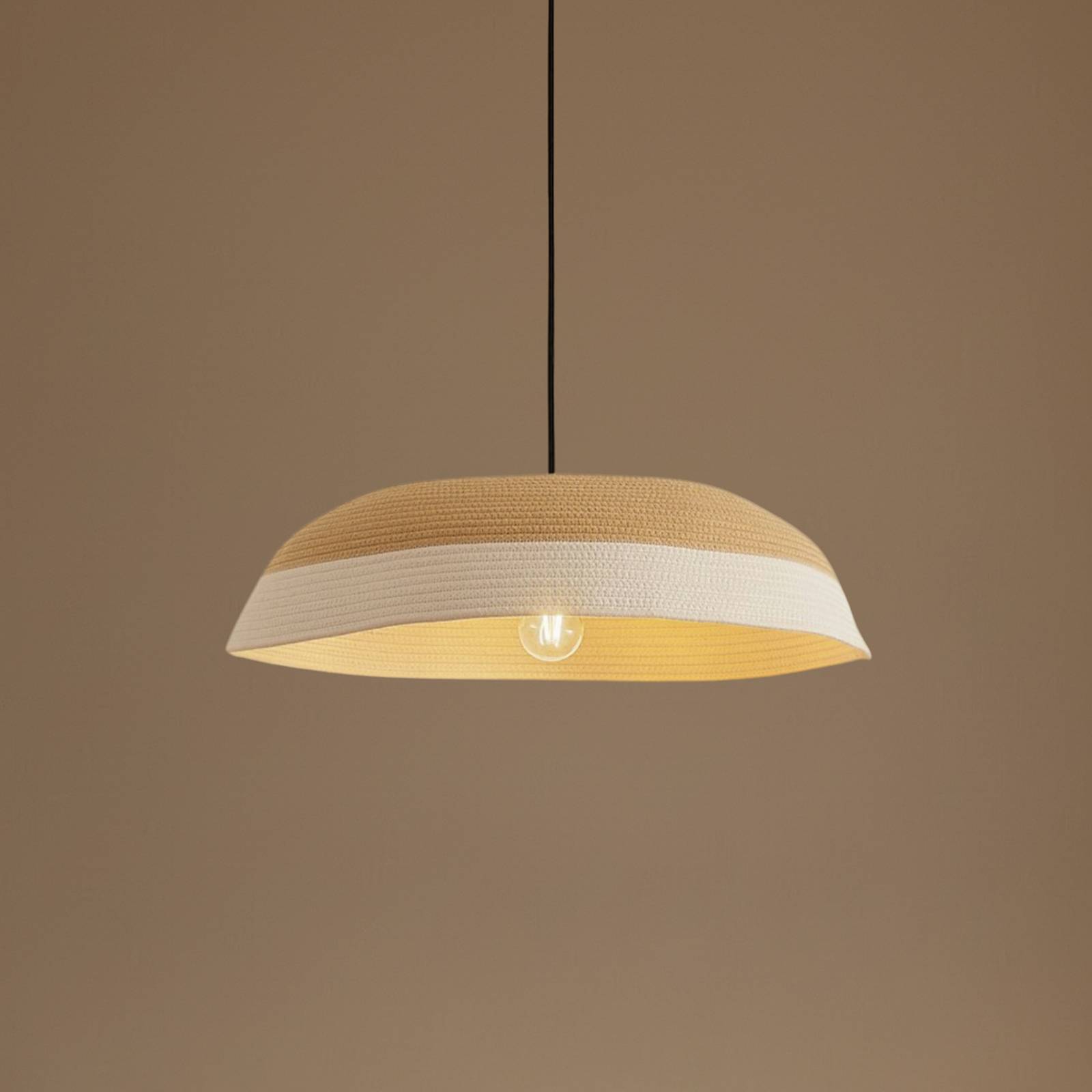 Lindby hänglampa Caliva, Ø 60 cm, beige/vit, hampasnöre