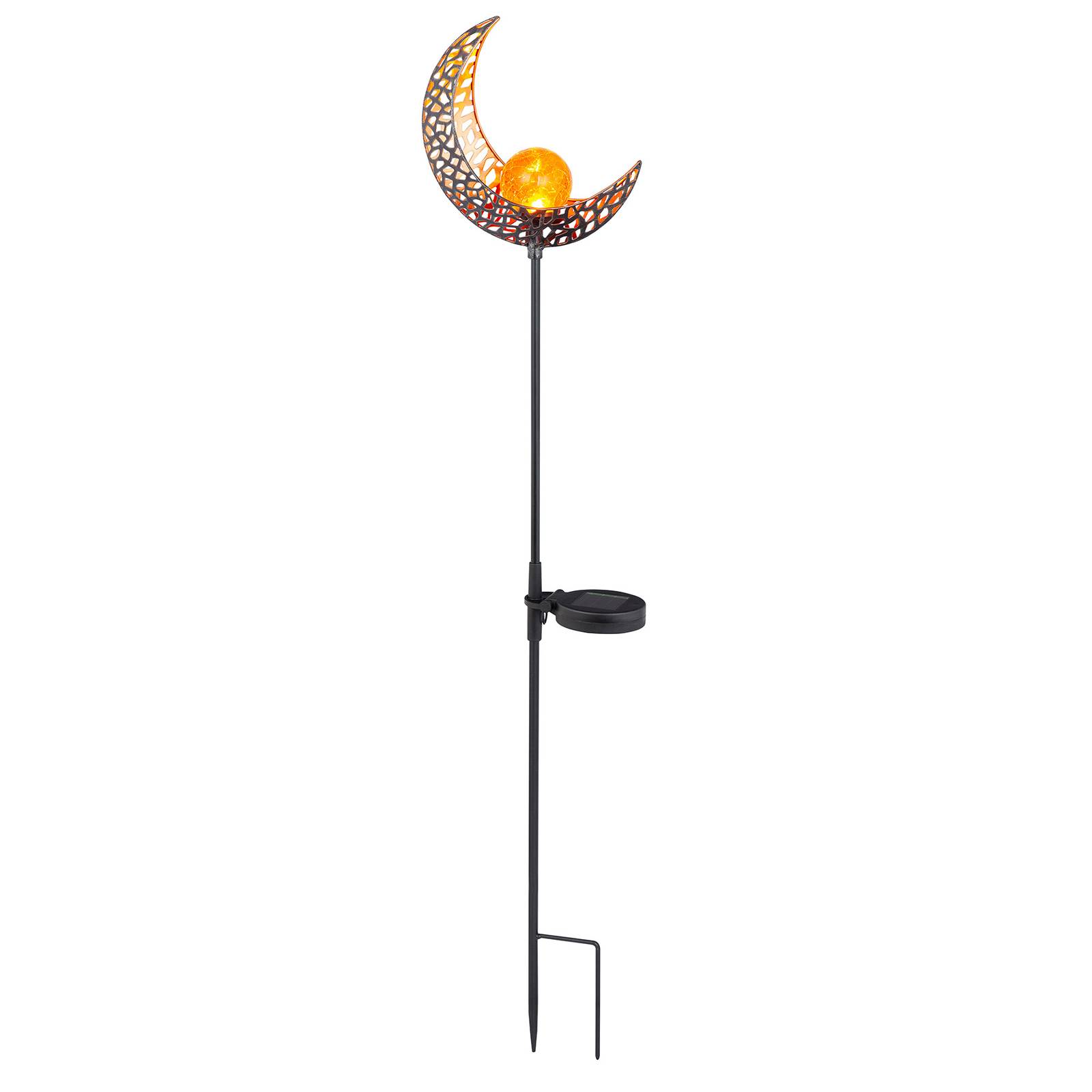 Lindby Firas LED solar decorative light, moon, iron, plastic, glass, 0.06 W, H: 90 cm