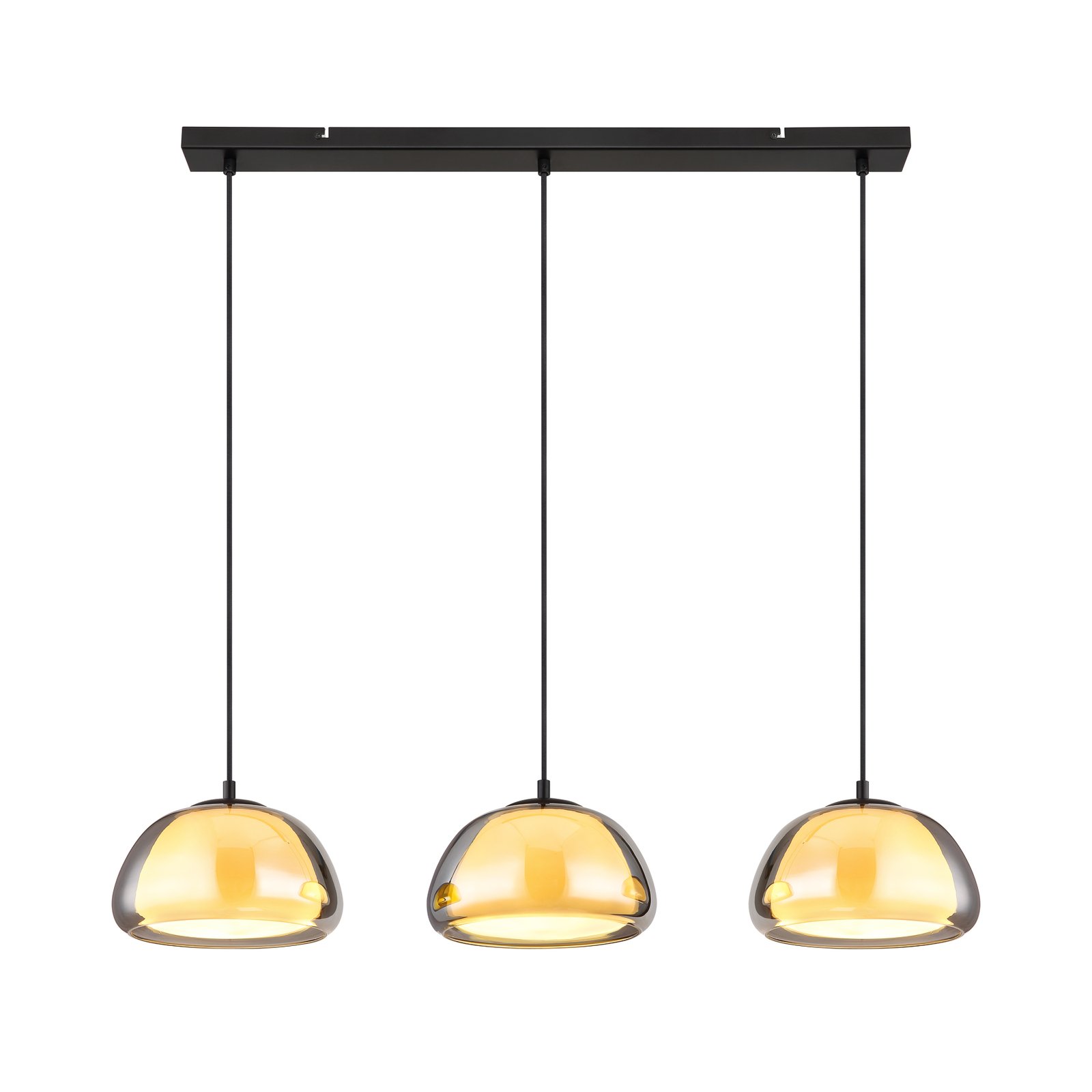 Jella pendant light, length 95 cm, smoke grey, 3-bulb, glass