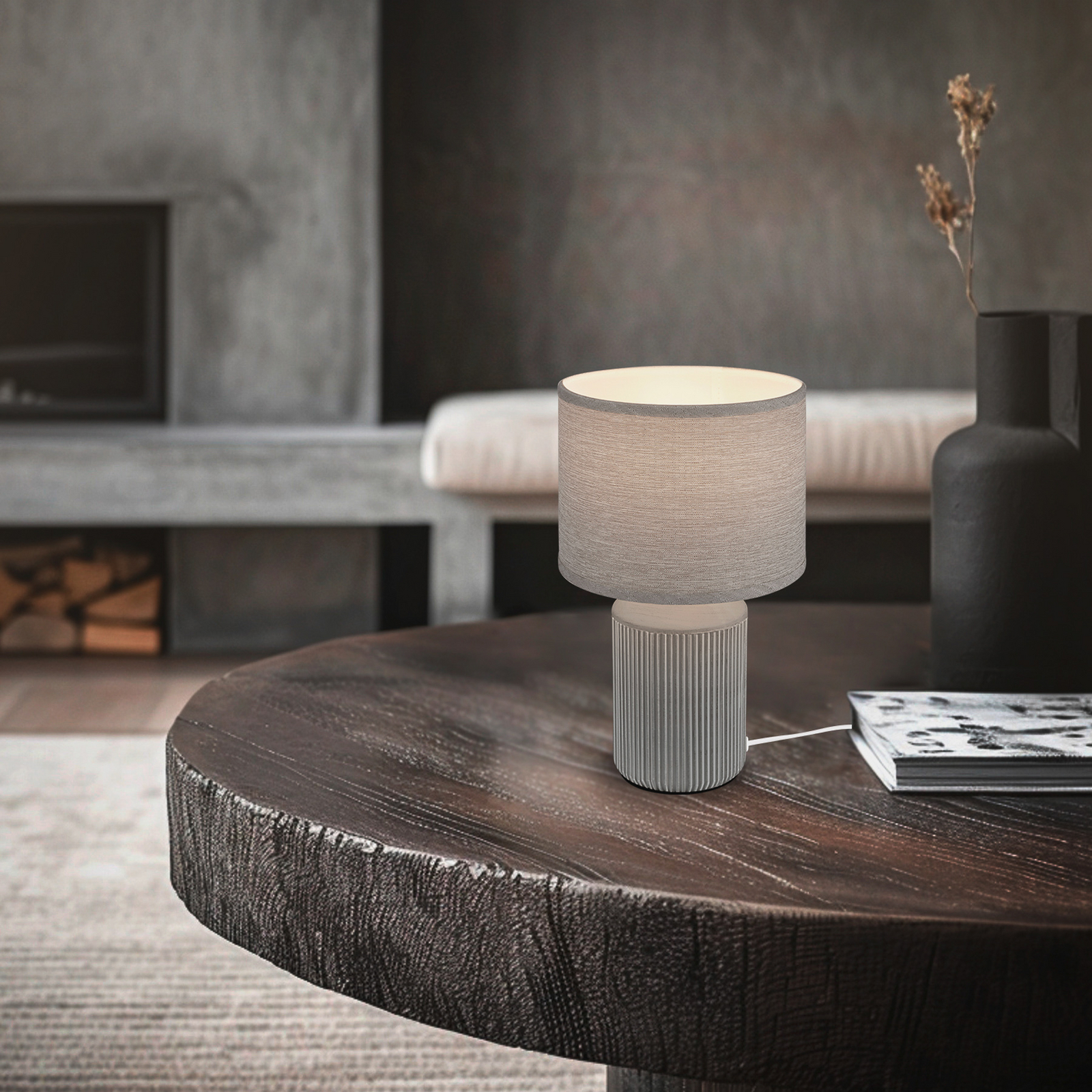 Tischleuchte Ino, grau, Keramik, Textil, E27