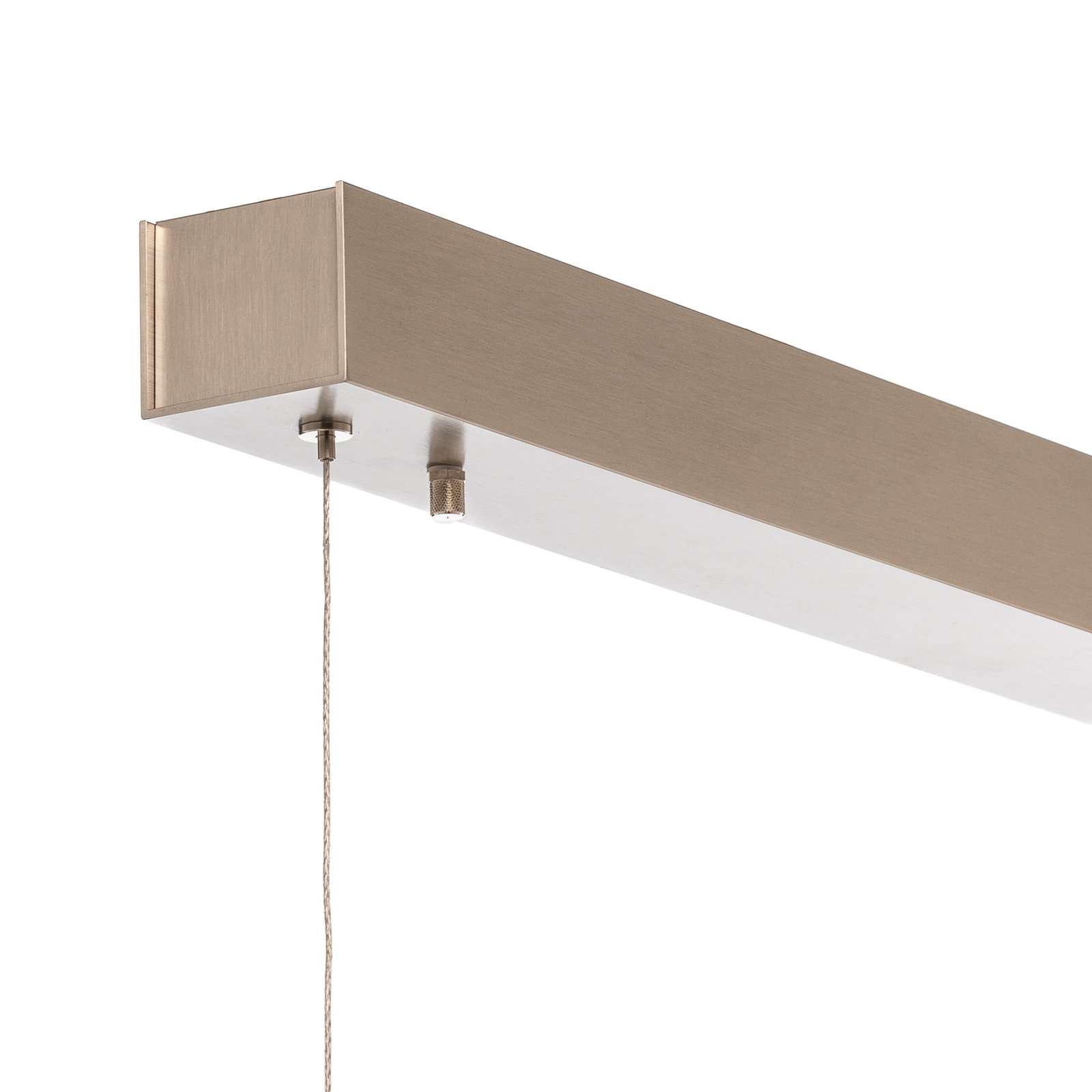 Quitani Lámpara colgante LED Kiera, roble/níquel, 138 cm