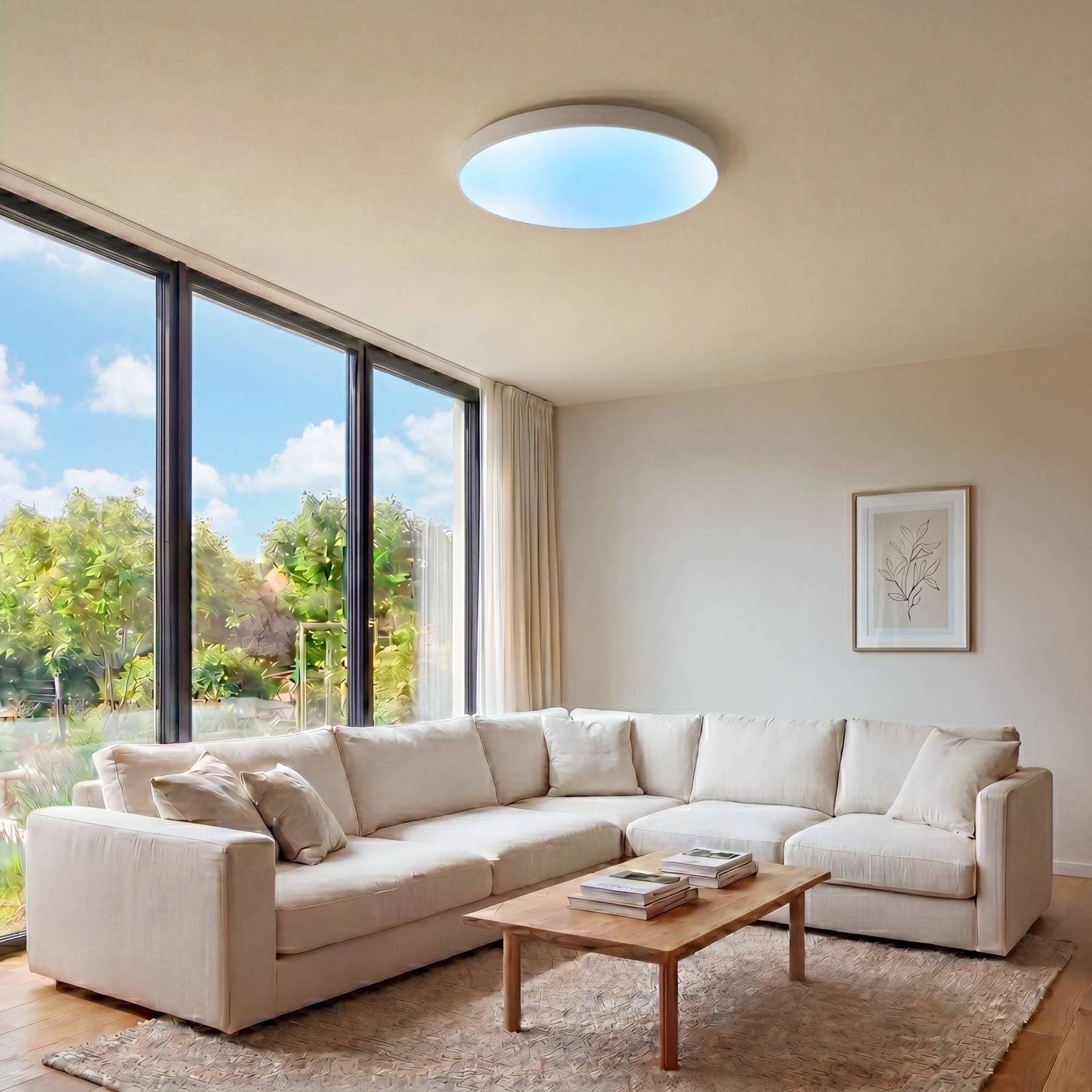 Lampa sufitowa Lucande Sky z światłem dziennym, Ø 50 cm, ściemniana