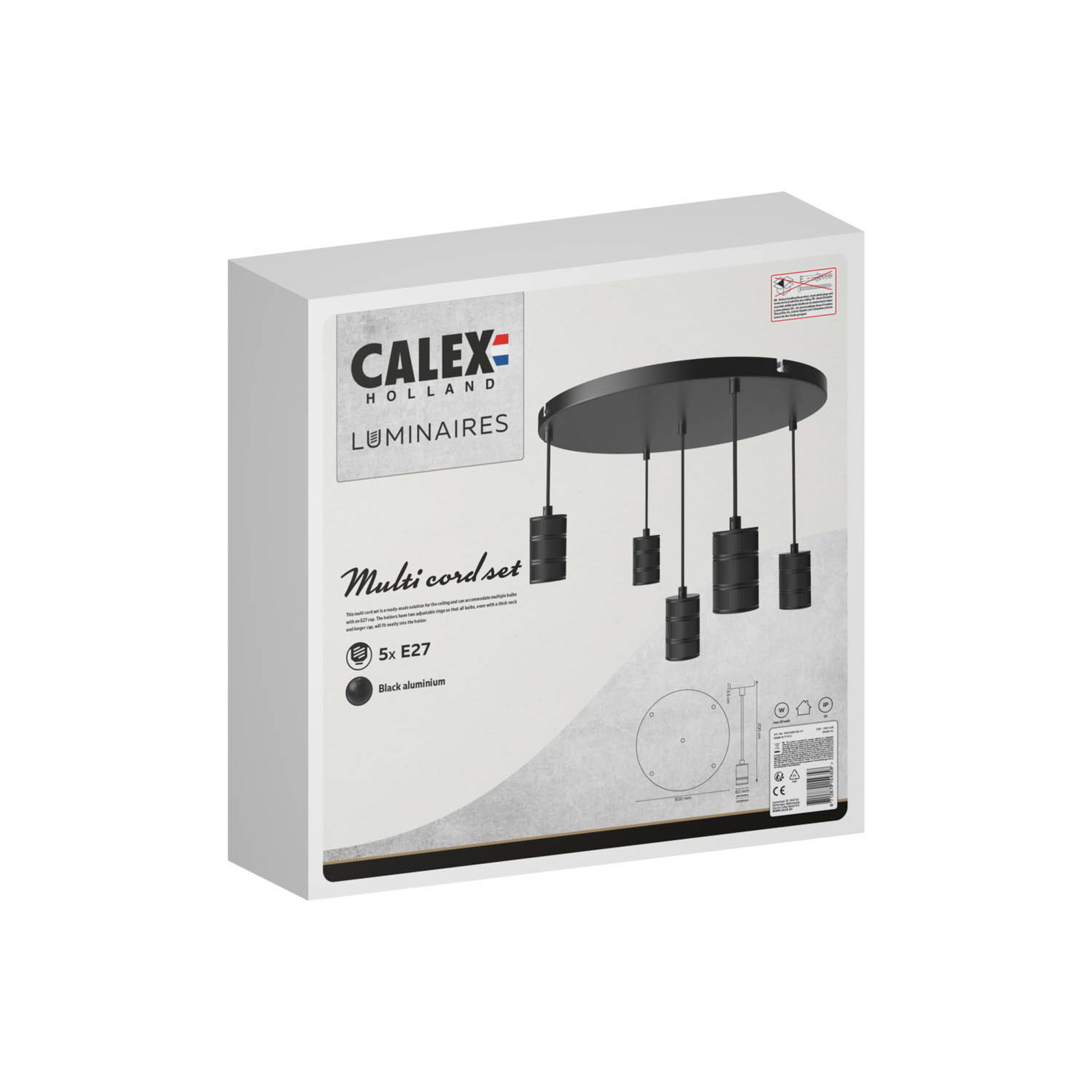Calex Retro suspension, ronde, 5 lampes, noire