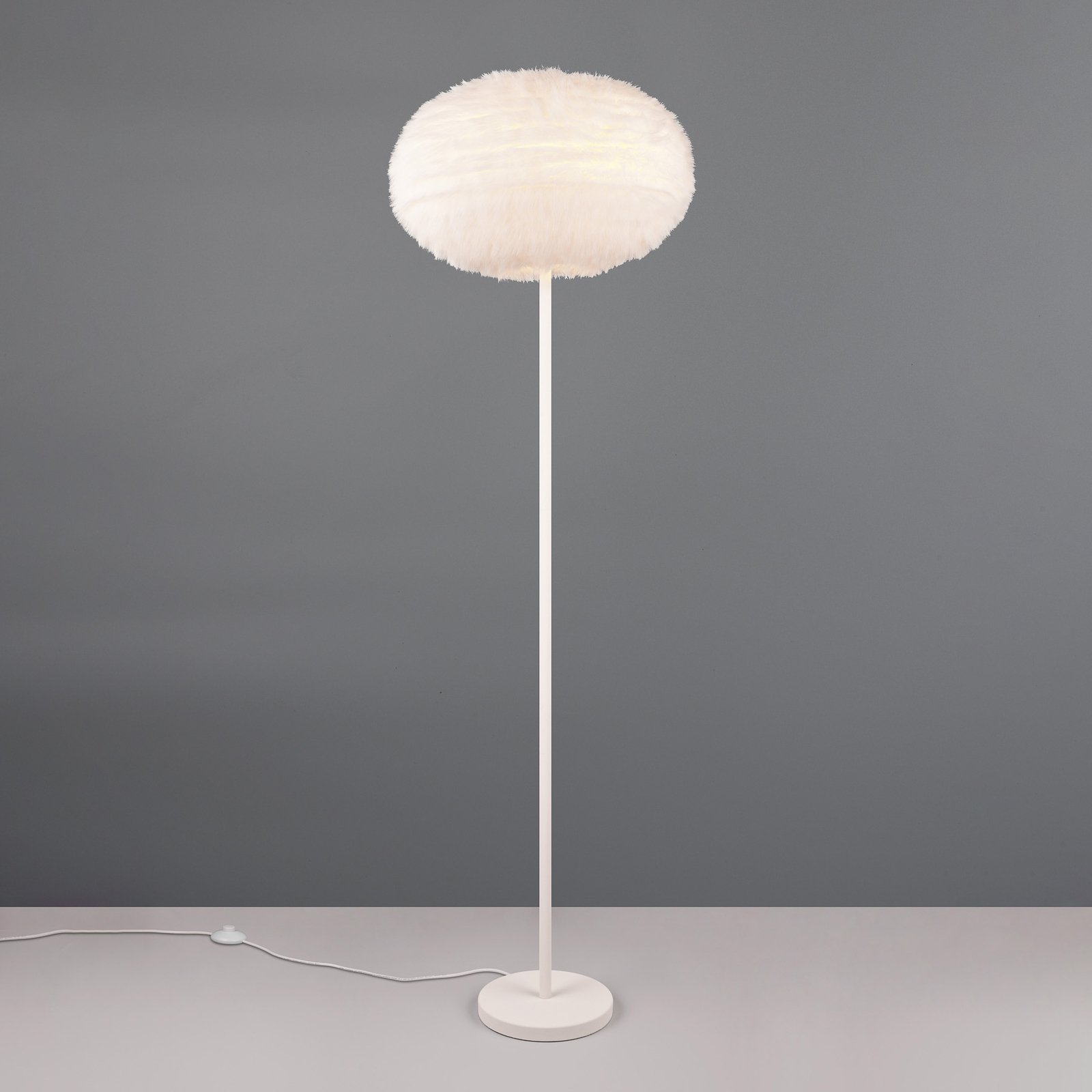 Chlupatá stojací lampa, výška 154 cm, písková barva, syntetický plyš
