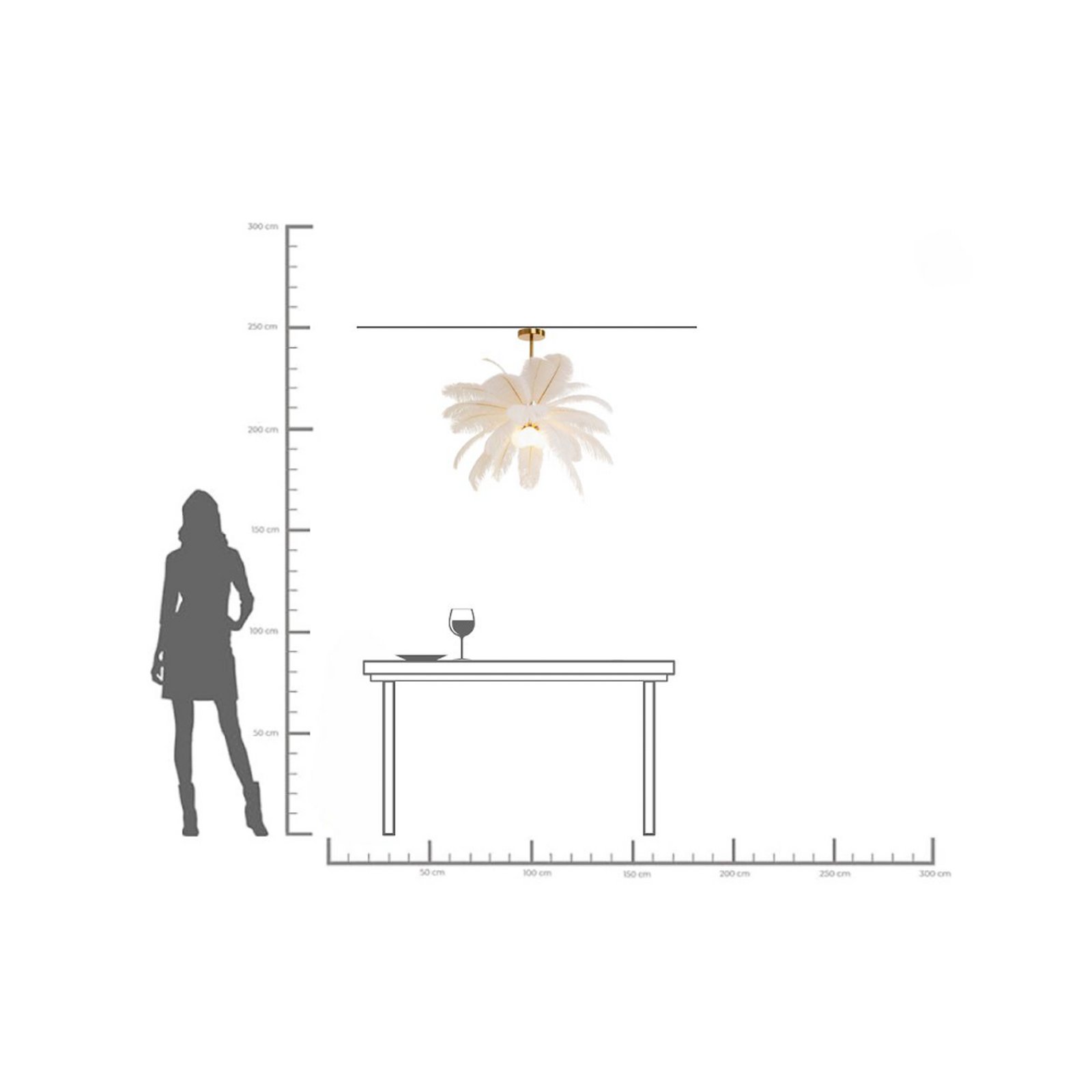 Lámpara colgante KARE Feather Palm, blanca, plumas, Ø 87 cm, G9