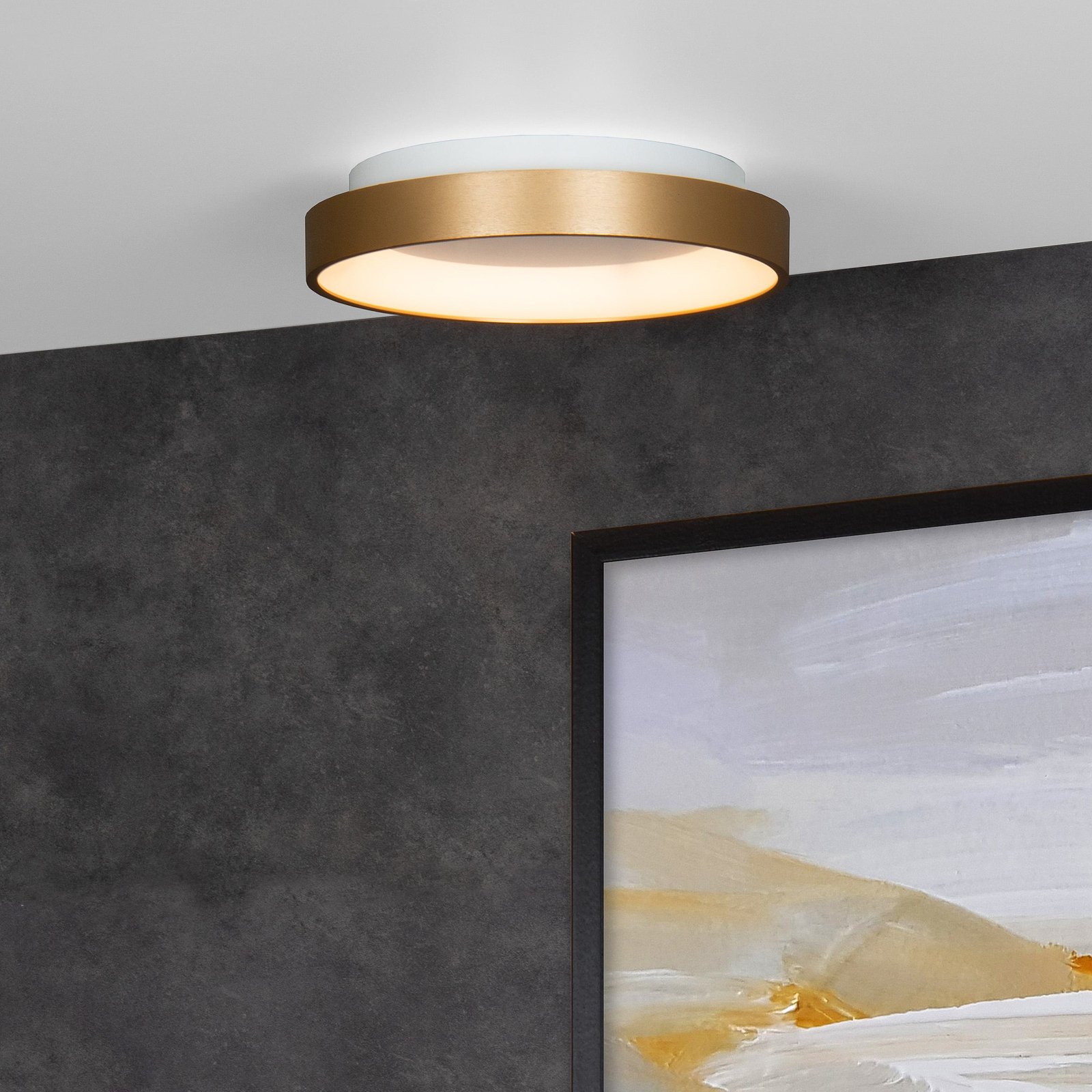 Vidal LED ceiling light, gold, Ø 28 cm, dimmable, acrylic