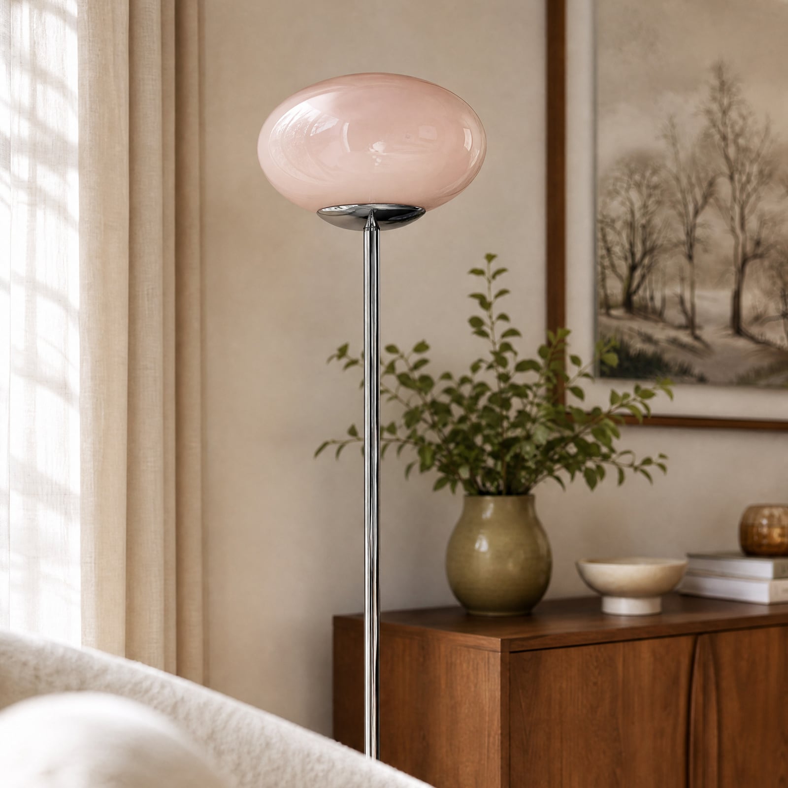Λάμπα δαπέδου OSRAM Decor Forma, ροζ/χρώμιο, ύψος 149 εκ., γυαλί Λάμπα δαπέδου OSRAM Decor Forma, ροζ/χρώμιο, ύψος 149 εκ., γυαλί