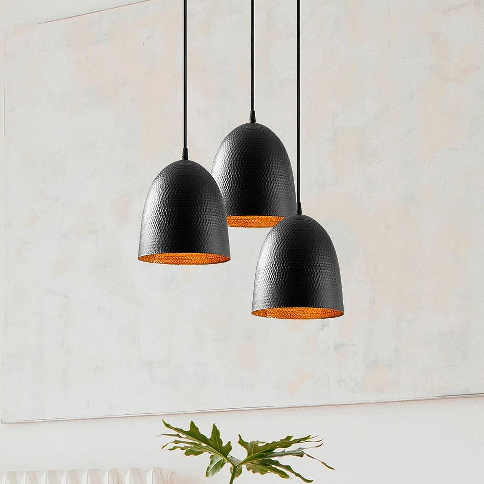 Opviq Suspension Tattoo 6168 noir métal à 3 lampes rond