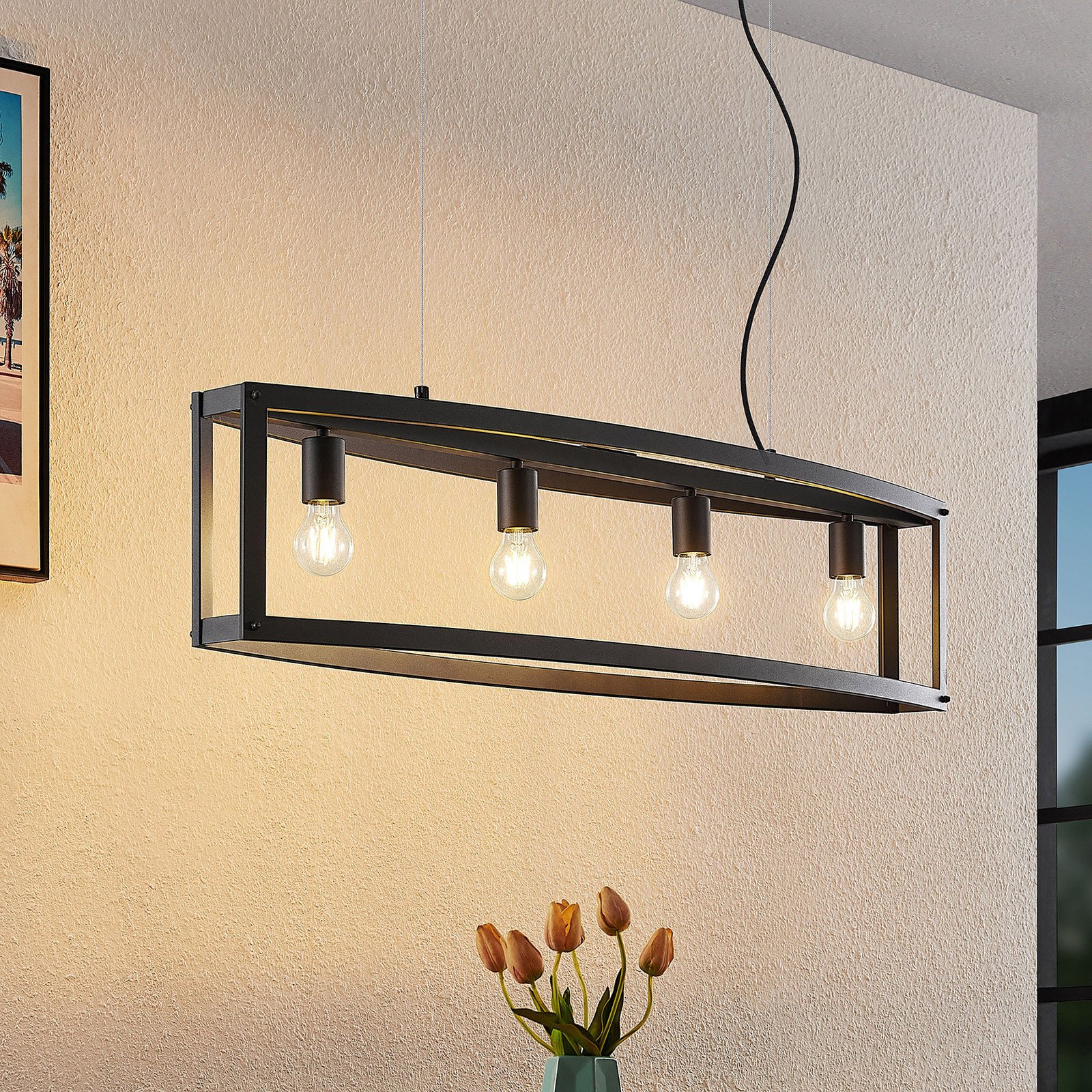 Lindby Mizgin lampă suspendată fără grilă 4 becuri - Camera de zi / sufragerie - Casă de țară / Rustic - negru - Metal