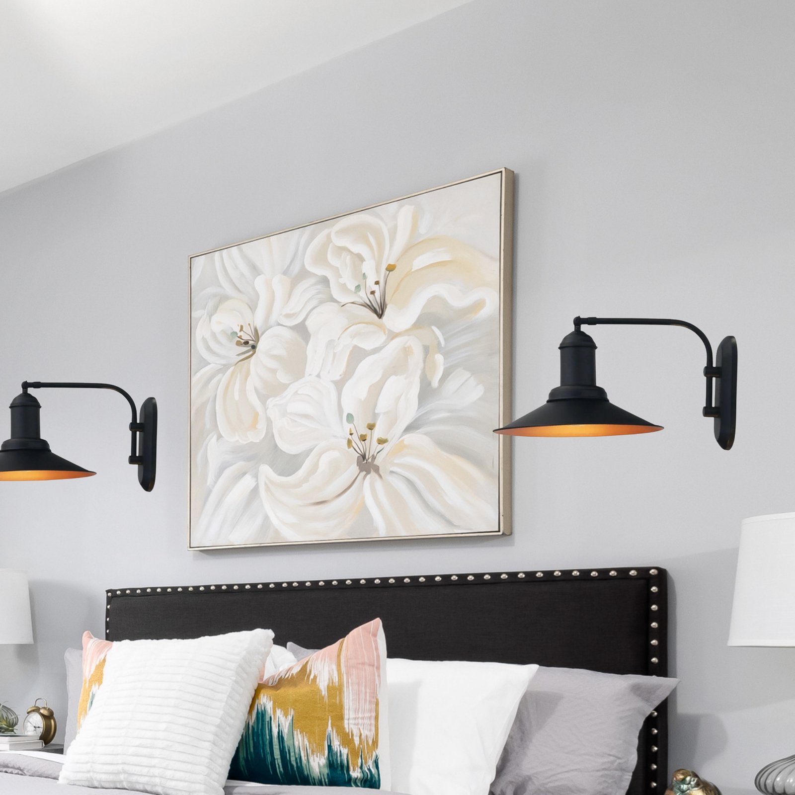 Lorato wall light, black, height 25 cm, metal, E27