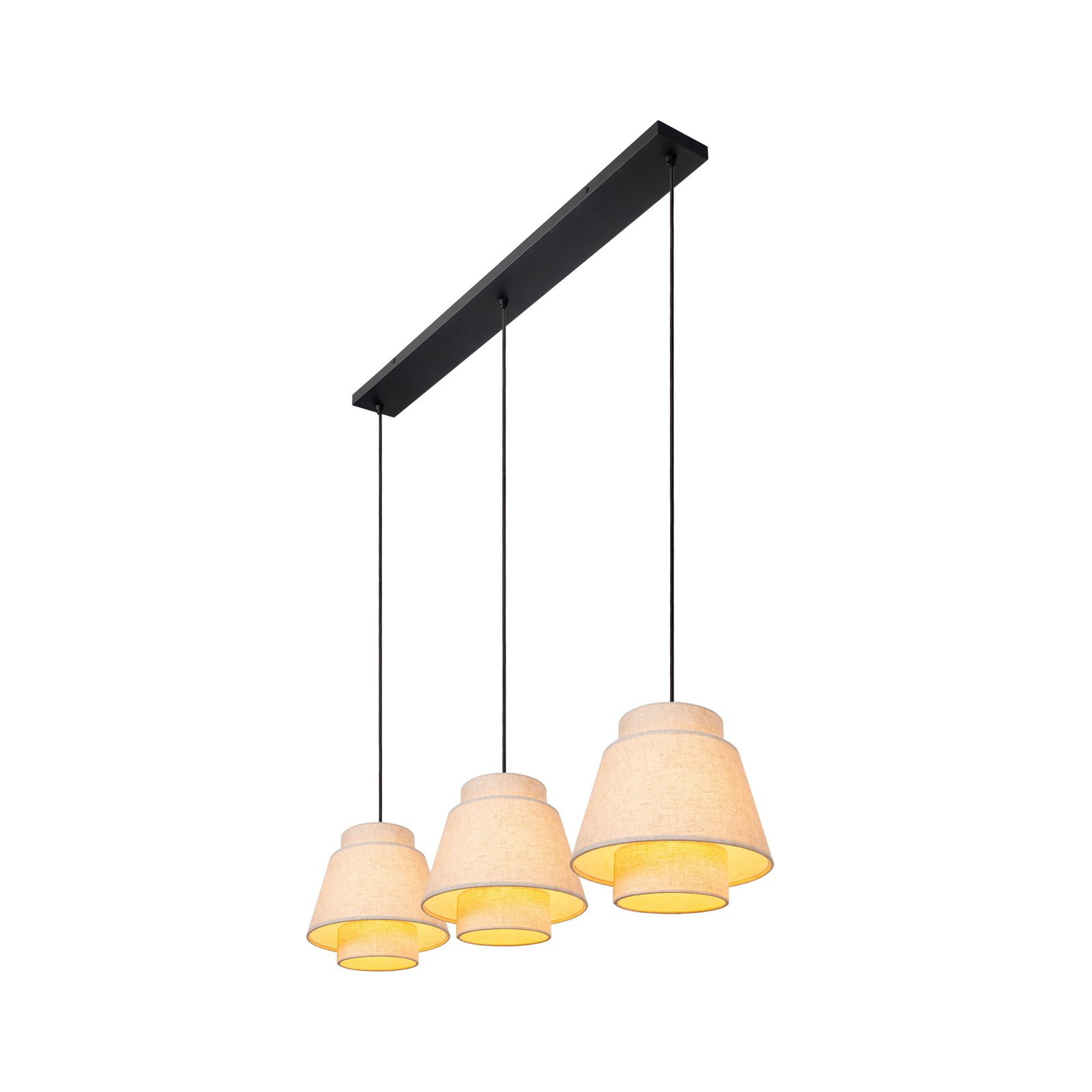 Suspension Tribute, 3 lampes, linéaire, textile, beige