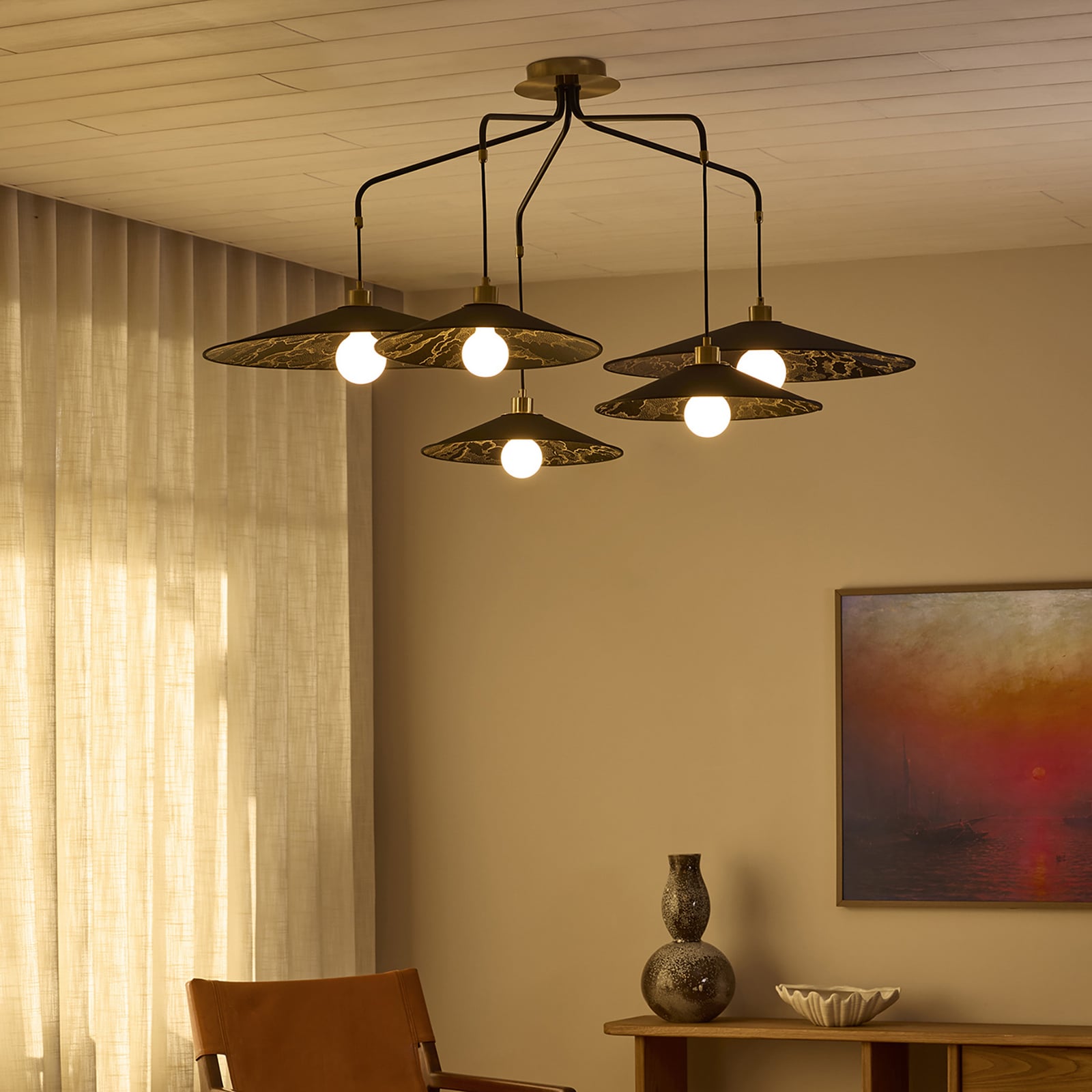 Lampada a sospensione Gatsby, nero kumo, a 5 luci - MARKET SET