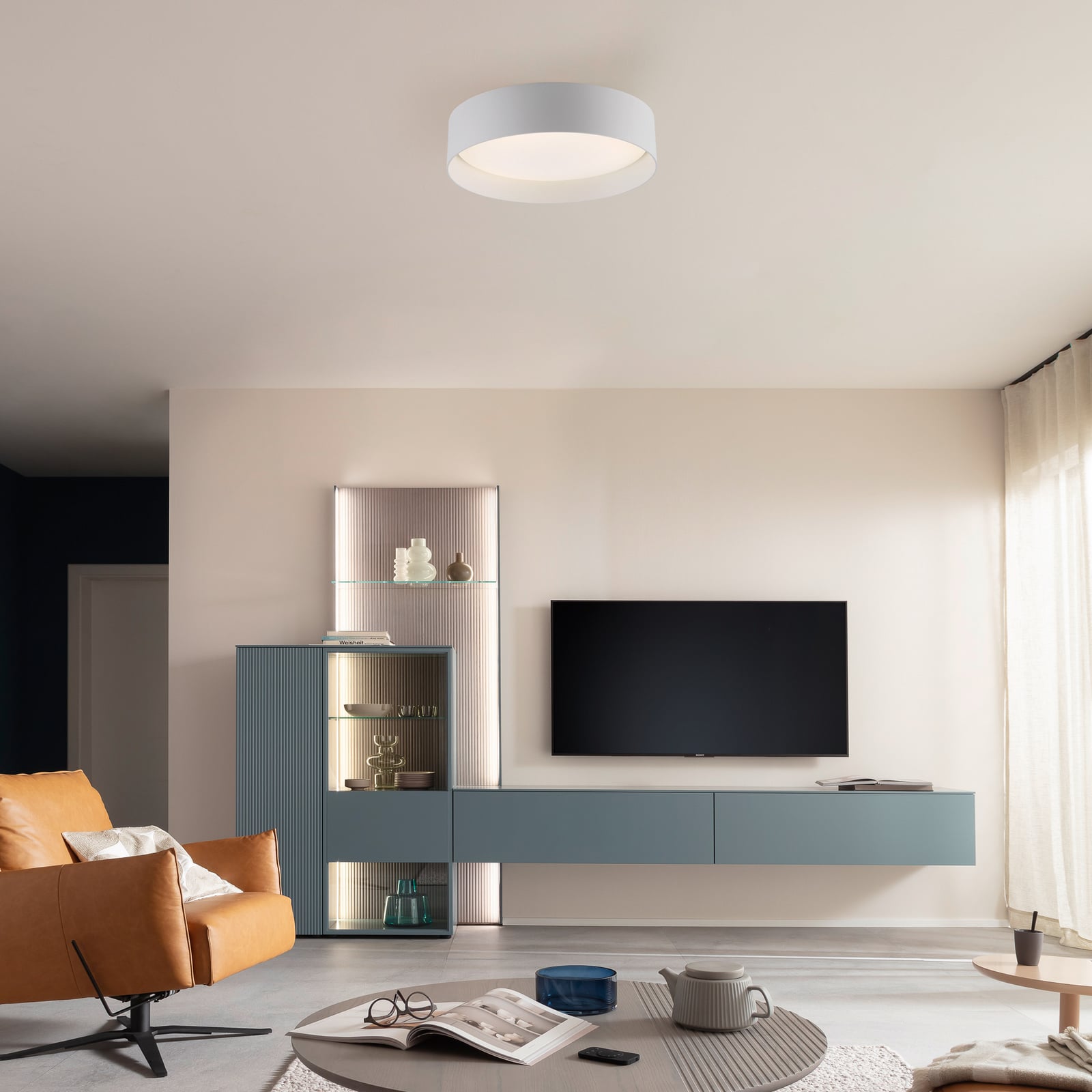 LED lubinis šviestuvas „TAVOLI“, baltas, Ø 29 cm, metalas, CCT, reguliuojamas