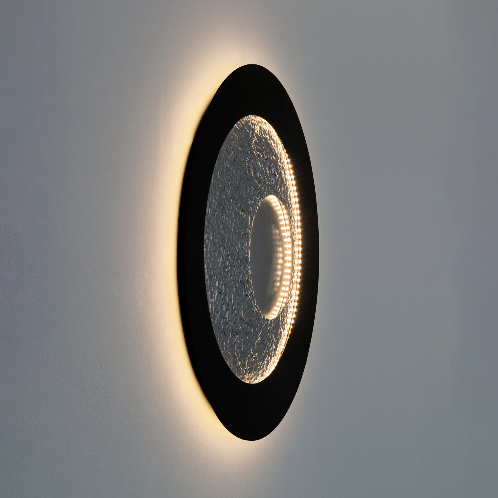 LED wall light Urano, brown-black/silver, Ø 85 cm, iron