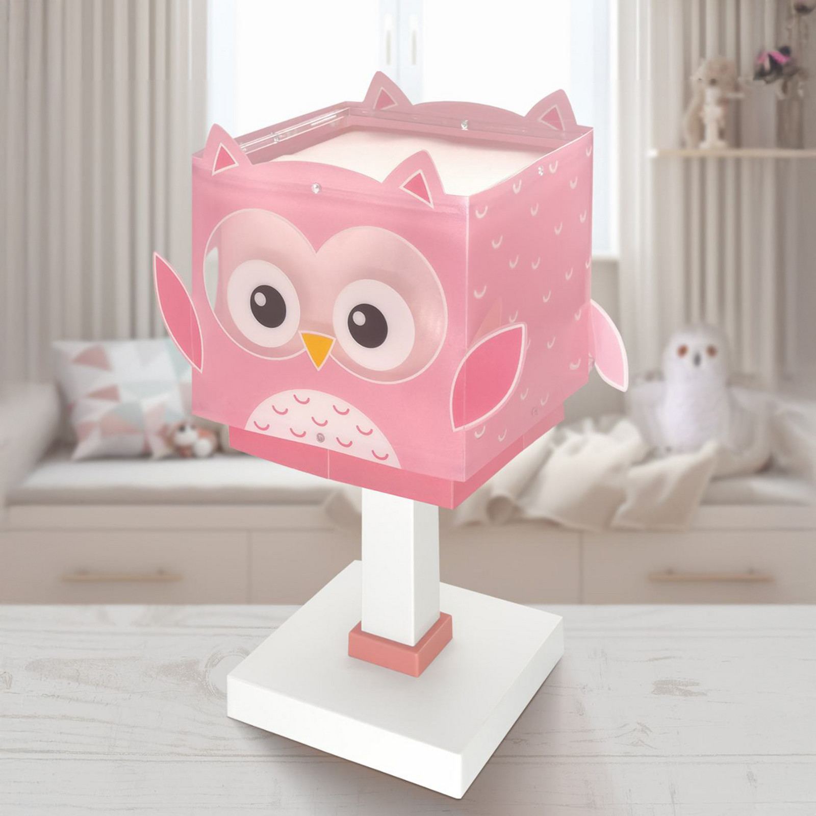 Lampă de masă Dalber Little Owl roz - Camera copiilor - roz alb - Plastic