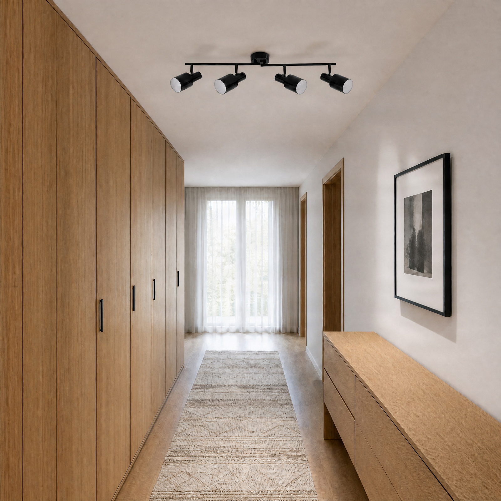 Spot pour plafond Lindby Ovelia, noir, 80 cm, à 4 lampes, E27 Spot pour plafond Lindby Ovelia, noir, 80 cm, à 4 lampes, E27