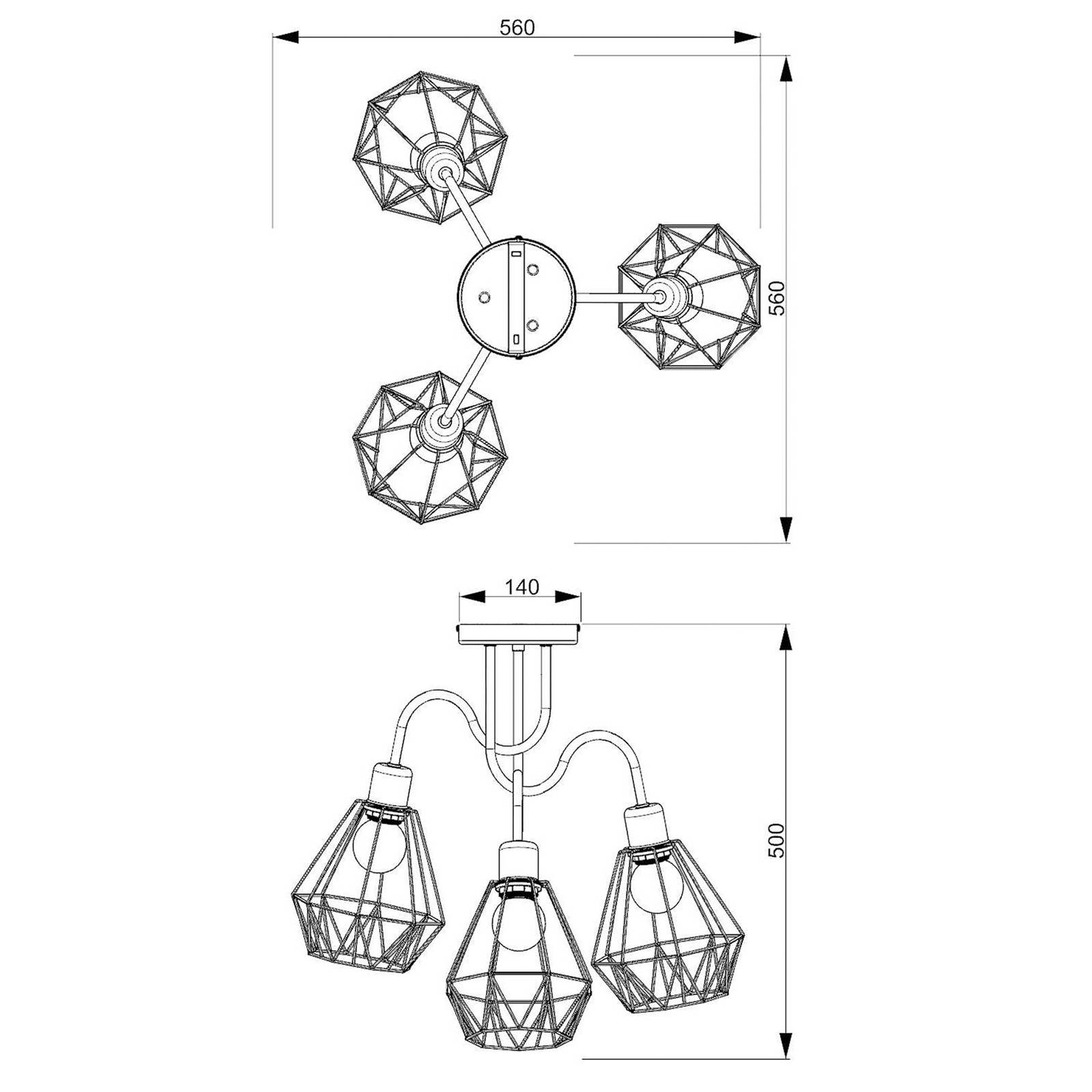 Lampa sufitowa Jin czarna/mosiądz 3-punktowa